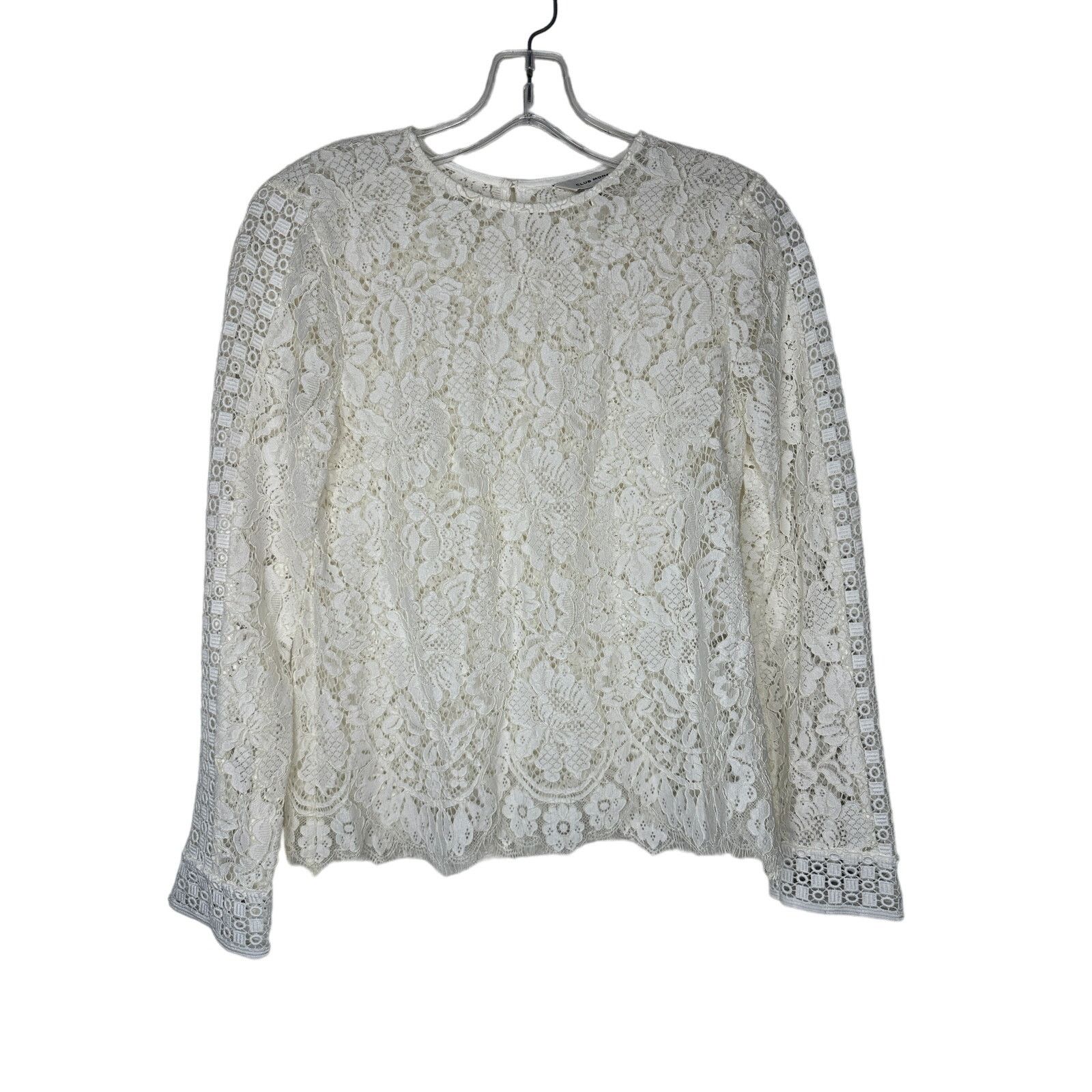 Club Monaco Club Monaco Ivory Lace Keyhole Back Scalloped Hem Blouse XS Size XS / US 0-2 / IT 36-38 - 1 Thumbnail