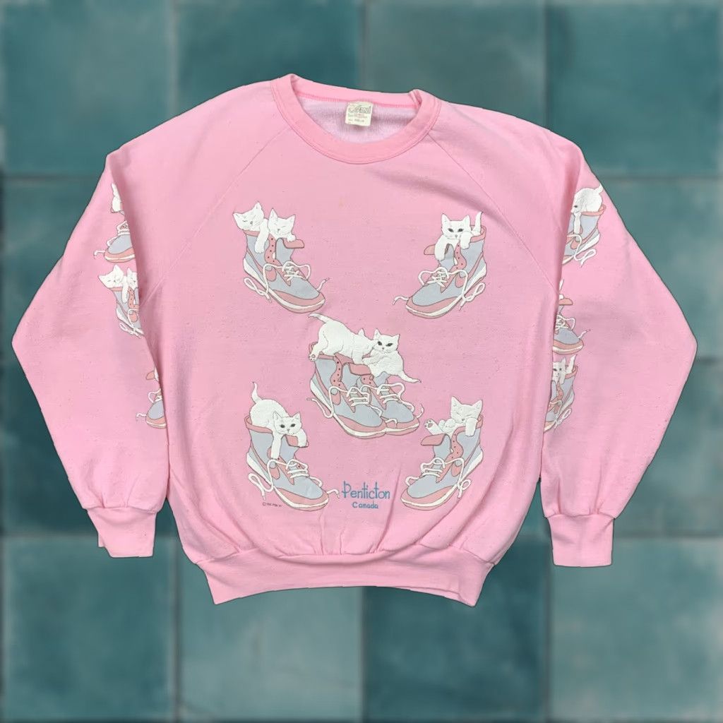 Other Sweatshirt Mens Vintage Pink Cats Cute Animals 70s 80s 90s Size US M / EU 48-50 / 2 - 1 Thumbnail