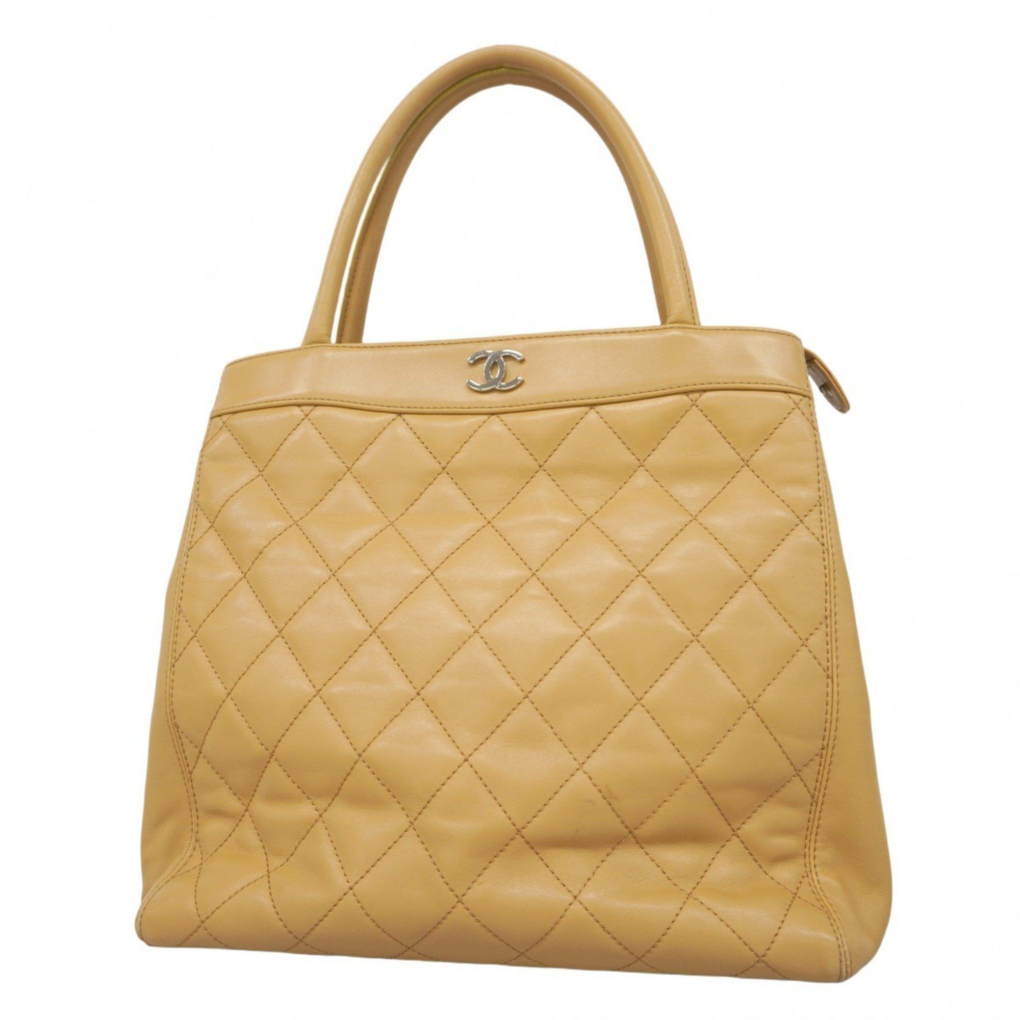Chanel Tote Bag Matelasse Lambskin Beige Women's
