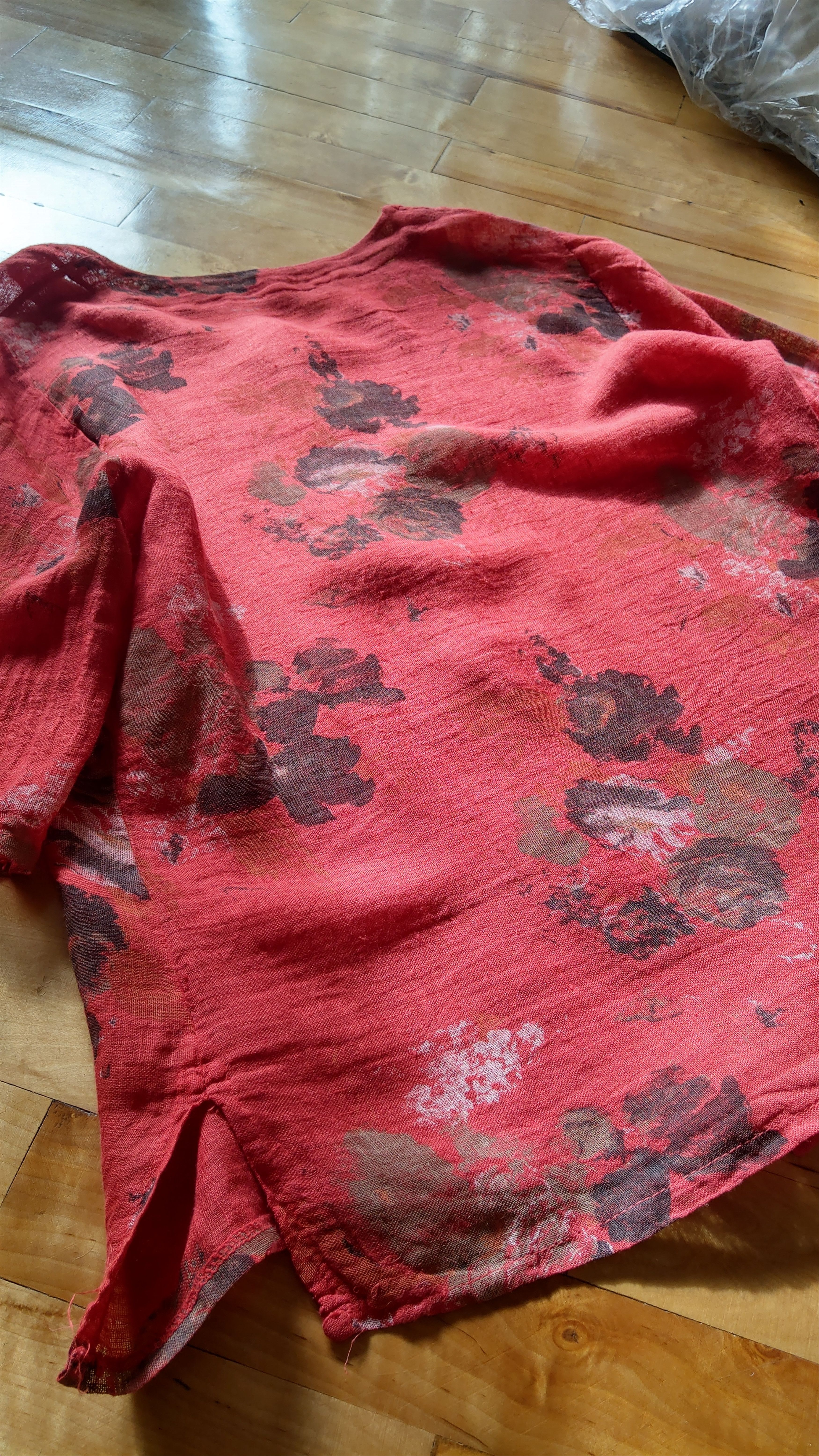 Japanese Brand × Vintage 100% Linen Shirt Rose Print Jacket Alt y2k opium goth Noir Size L / US 10 / IT 46 - 9 Thumbnail