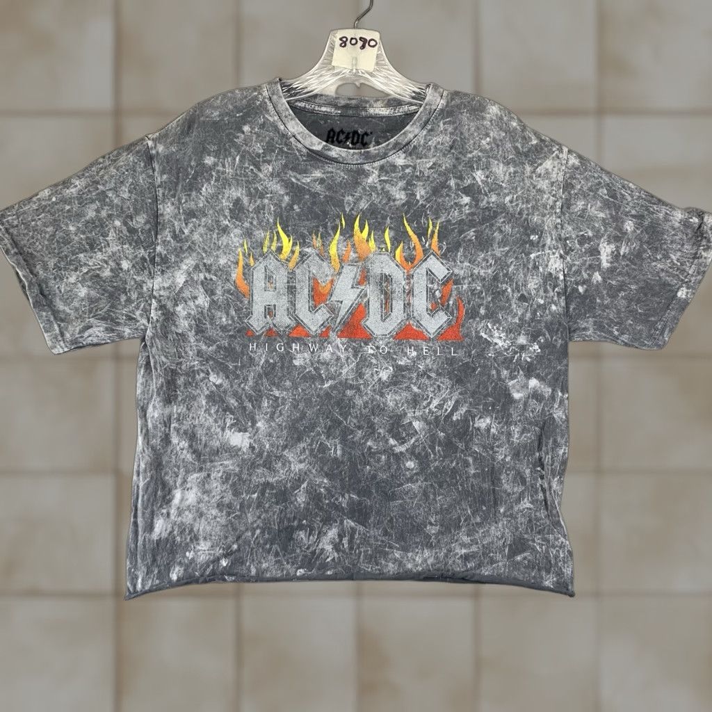 Vintage AC/DC Summer Crop Top Highway To Hell Tie Die Gray Shirt M Unisex Adults Mid Gray Graphic Print T-Shirt 2020s Rock N Roll Tour Men Women Size US M / EU 48-50 / 2 - 1 Thumbnail
