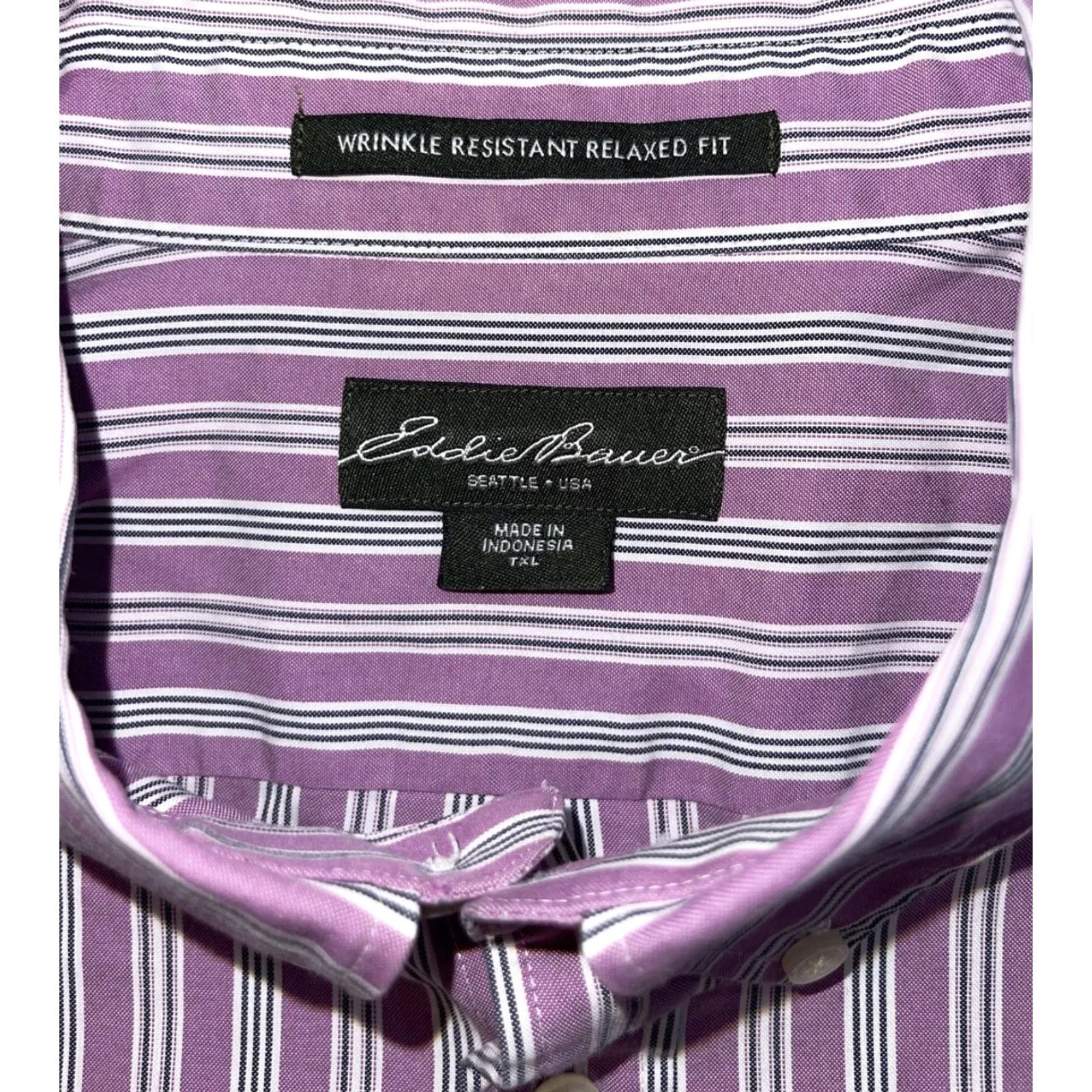 Eddie Bauer VINTAGE? No. (Ignore) Eddie Bauer Shirt Tall XL Button-Up Lavender White Striped Long Sleeve Collared Button-Down Wrinkle Resistant Men Big & Tall Size US XL / EU 56 / 4 - 4 Thumbnail