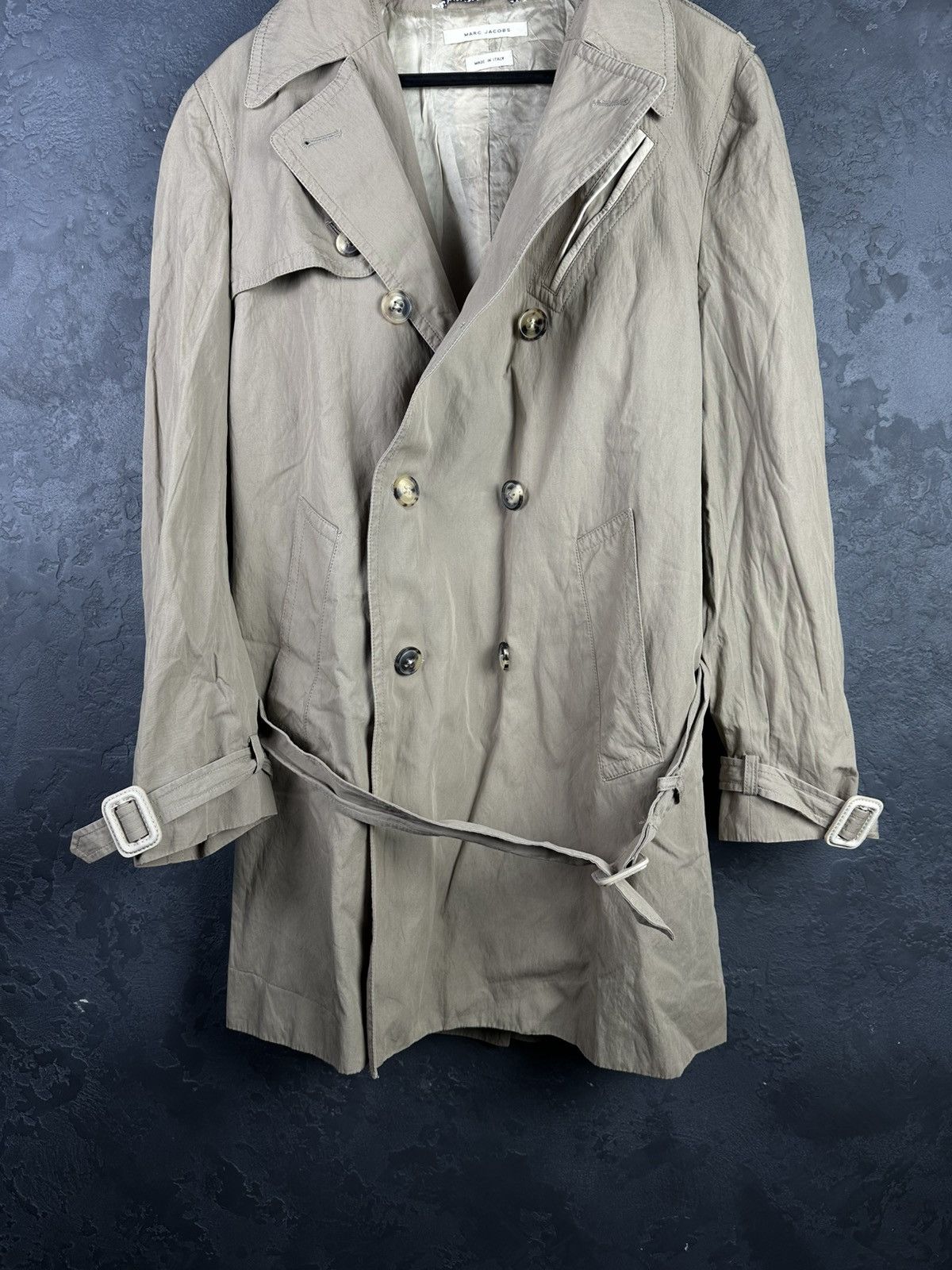Marc Jacobs × Vintage MARC JACOBS Double-Breasted Belted Cotton Trench Coat Size XL / US 12-14 / IT 48-50 - 3 Thumbnail