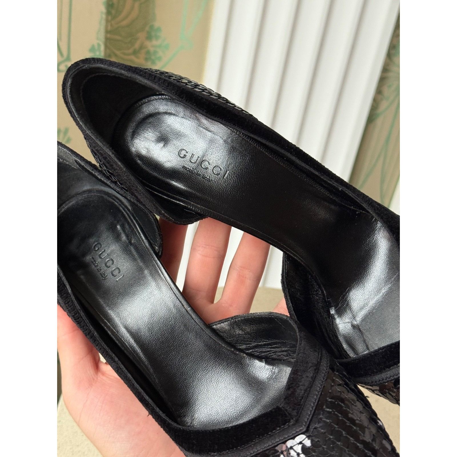 Gucci Gucci Black Sequin Leather High Heels Pumps Pointed Toe 38.5 Size US 8.5 / IT 38.5 - 12 Thumbnail