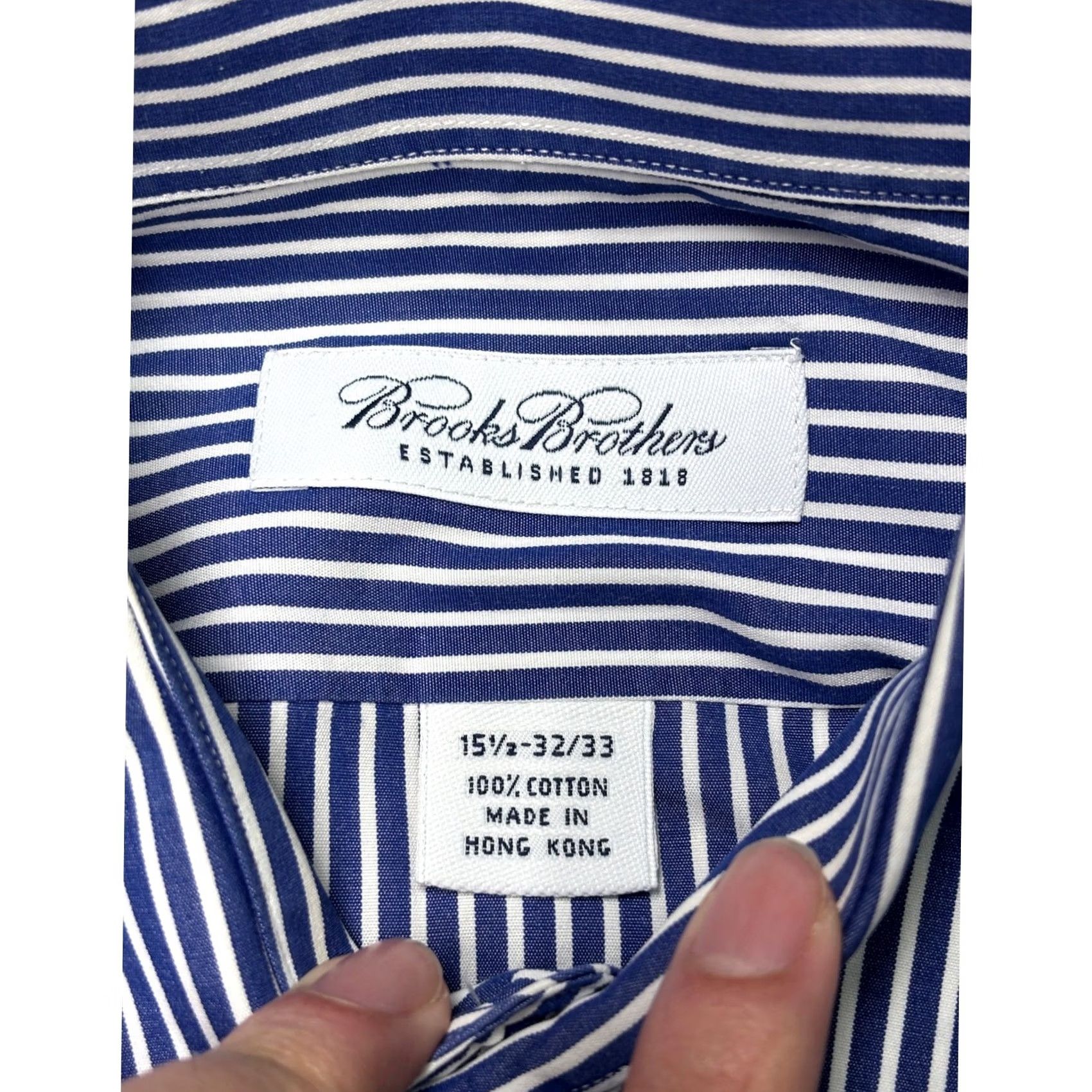 Brooks Brothers Brooks Brothers Dress Shirt Mens Striped Button Down Navy White 15.5 32/33 Regular Chest 46 Cotton Size 42R - 4 Thumbnail