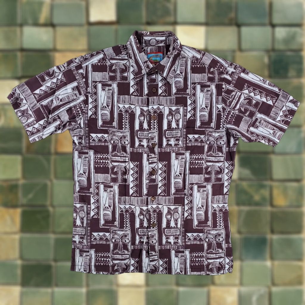 Reyn Spooner Reyn Spooner Hawaiian Shirt Brown Totem Tiki Print Mens S Size US S / EU 44-46 / 1 - 1 Thumbnail