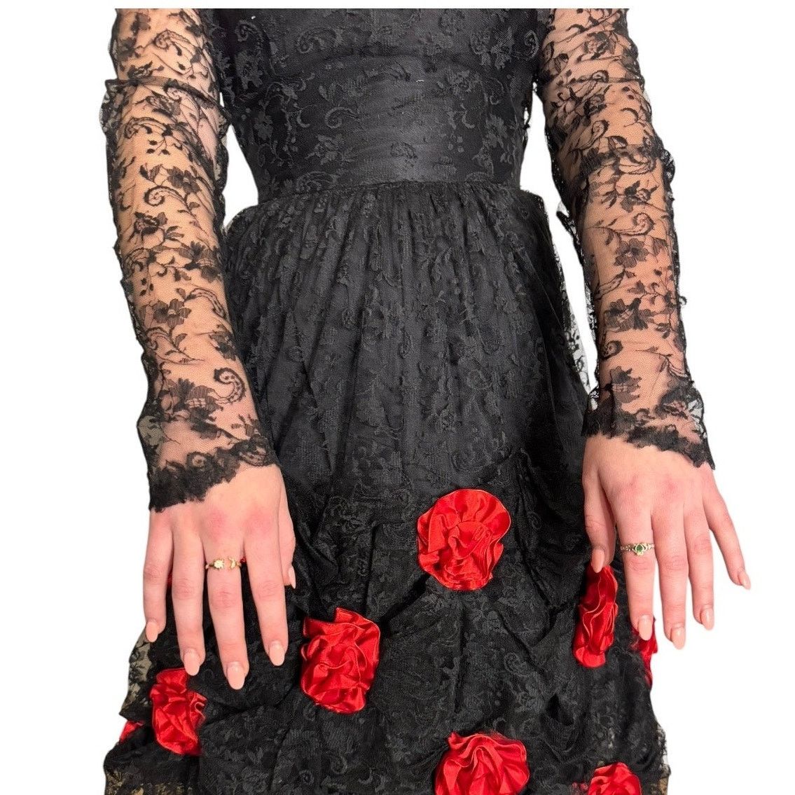 Vintage Vtg An original by DUSAUZAY black Lace Red Roses dress Size XS / US 0-2 / IT 36-38 - 10 Thumbnail