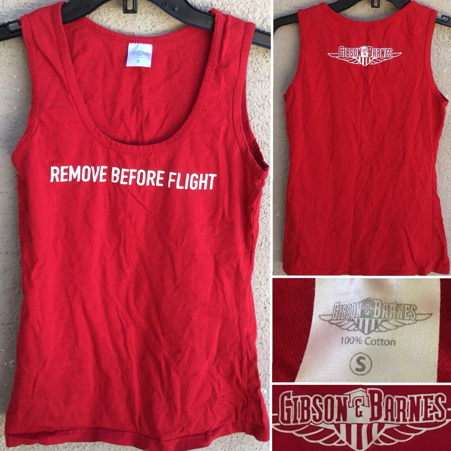 Vintage Gibson & Barnes Remove Before Flight Tank Top Women S Red Flight Flying Tank Cami Sleeveless 100% Cotton Size S / US 4 / IT 40 - 2 Thumbnail