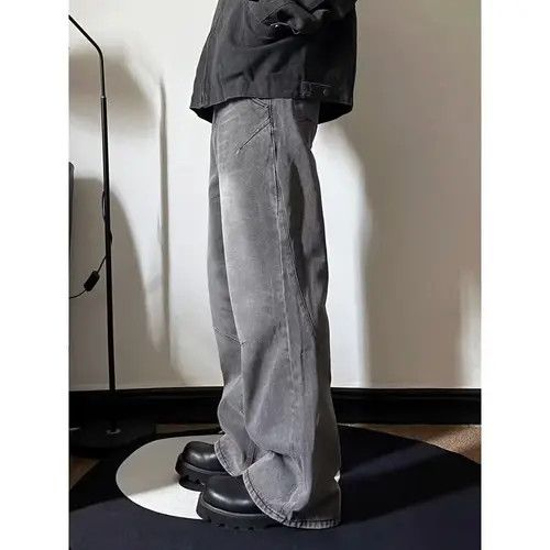 VIBE Grey washed distressed vintage straight jeans Size US 32 / EU 48 - 4 Thumbnail
