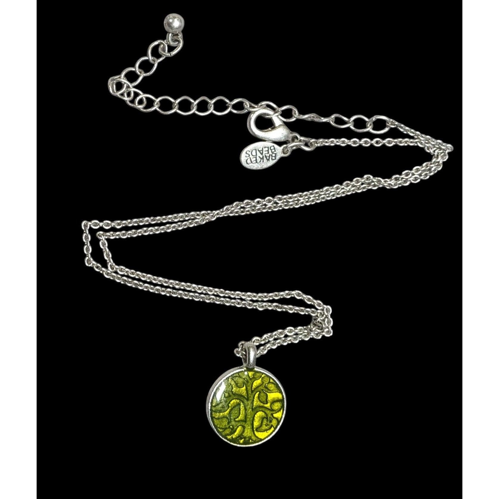 Other Baked Beads Floral Reversible Green And Silver Tone Pendant Size ONE SIZE - 1 Thumbnail