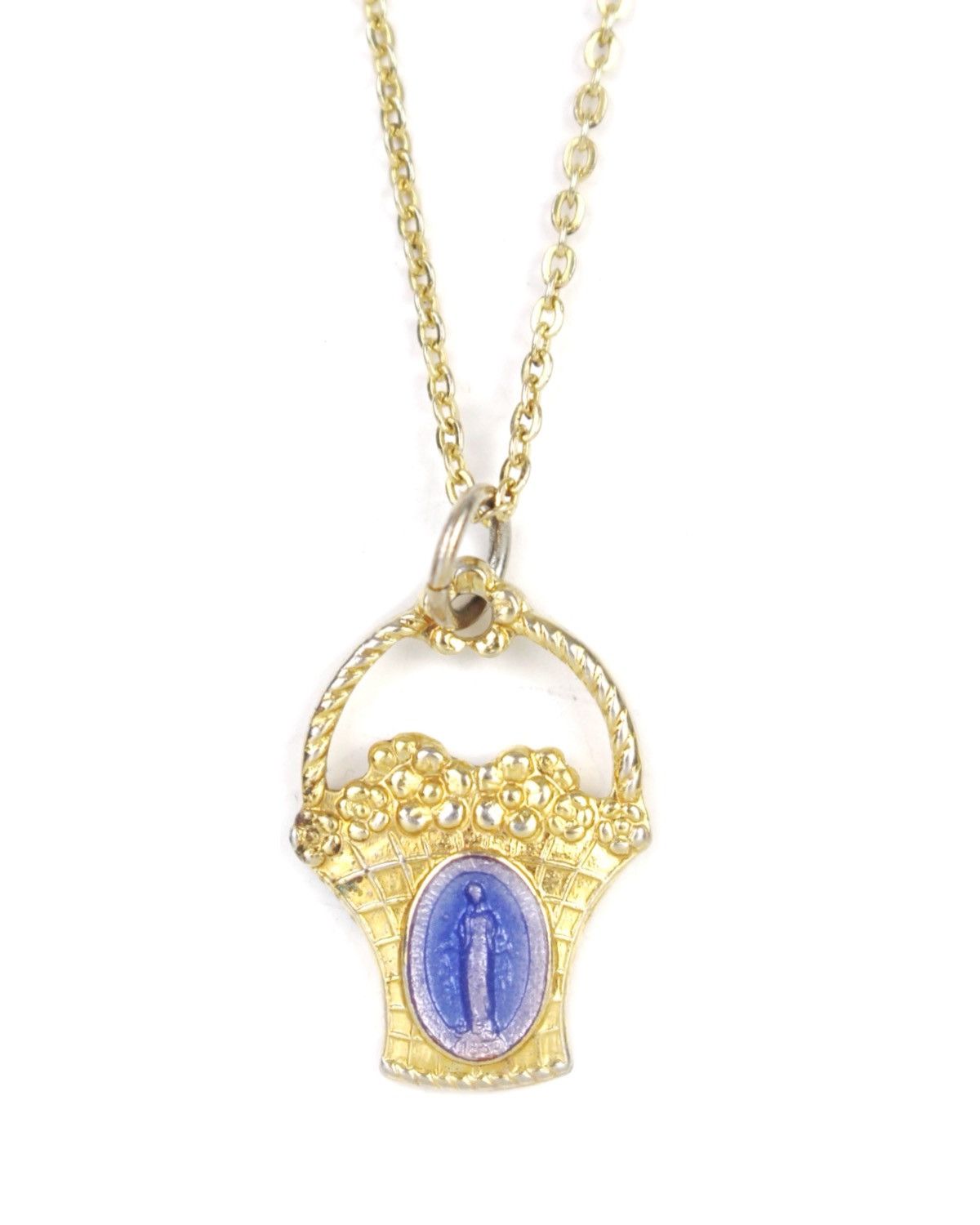 2000S JAPANESE MADE VIRGIN MARY BLUE GOLD NECKLACE