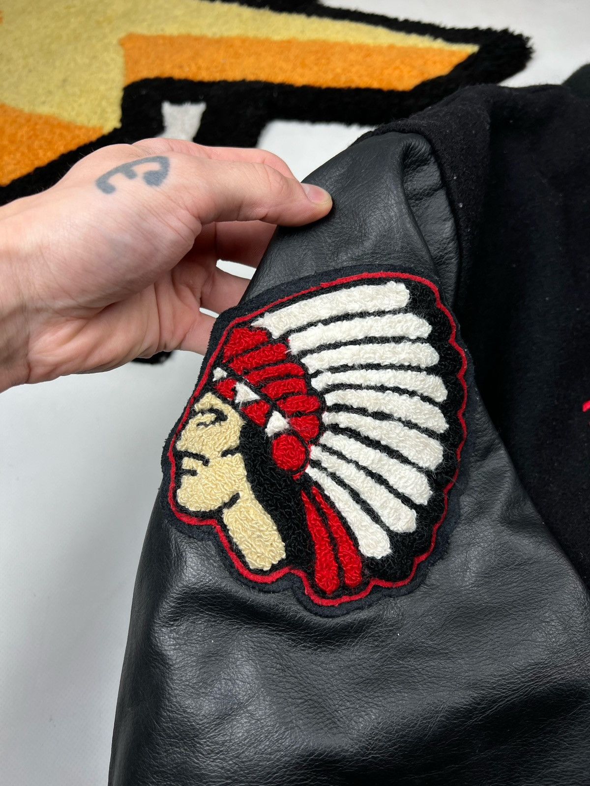 Leather Rare Leather Jacket Mecca Indian native Usa Big Logo Varsity Size US XL / EU 56 / 4 - 7 Thumbnail