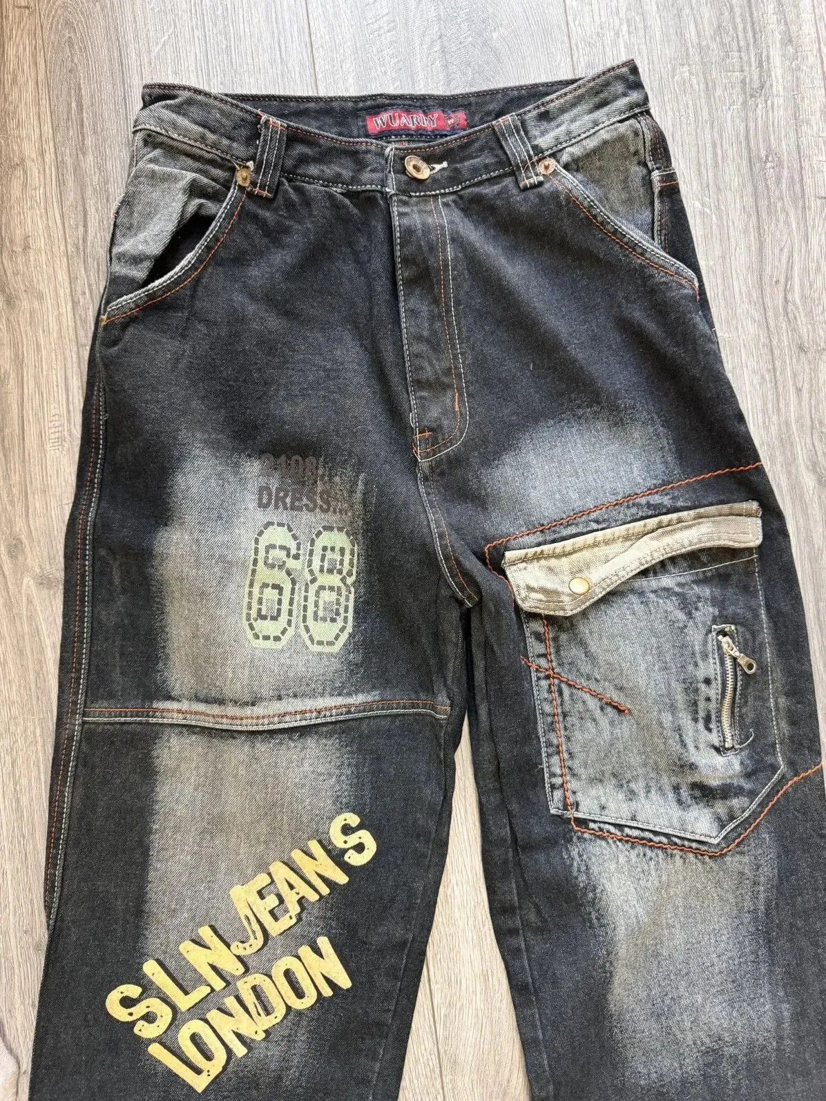 JNCO VINTAGE Y2K CYBER WING DENIM RAW BLUE BAGGY SEQUIN JEANS 36 Size US 31 - 9 Thumbnail