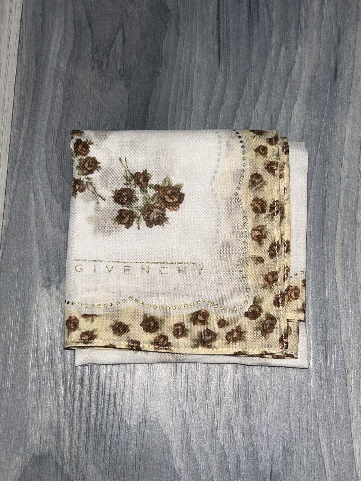Givenchy Vintage Givenchy Brown Blush Rose Cotton Handkerchief Size ONE SIZE - 2 Thumbnail