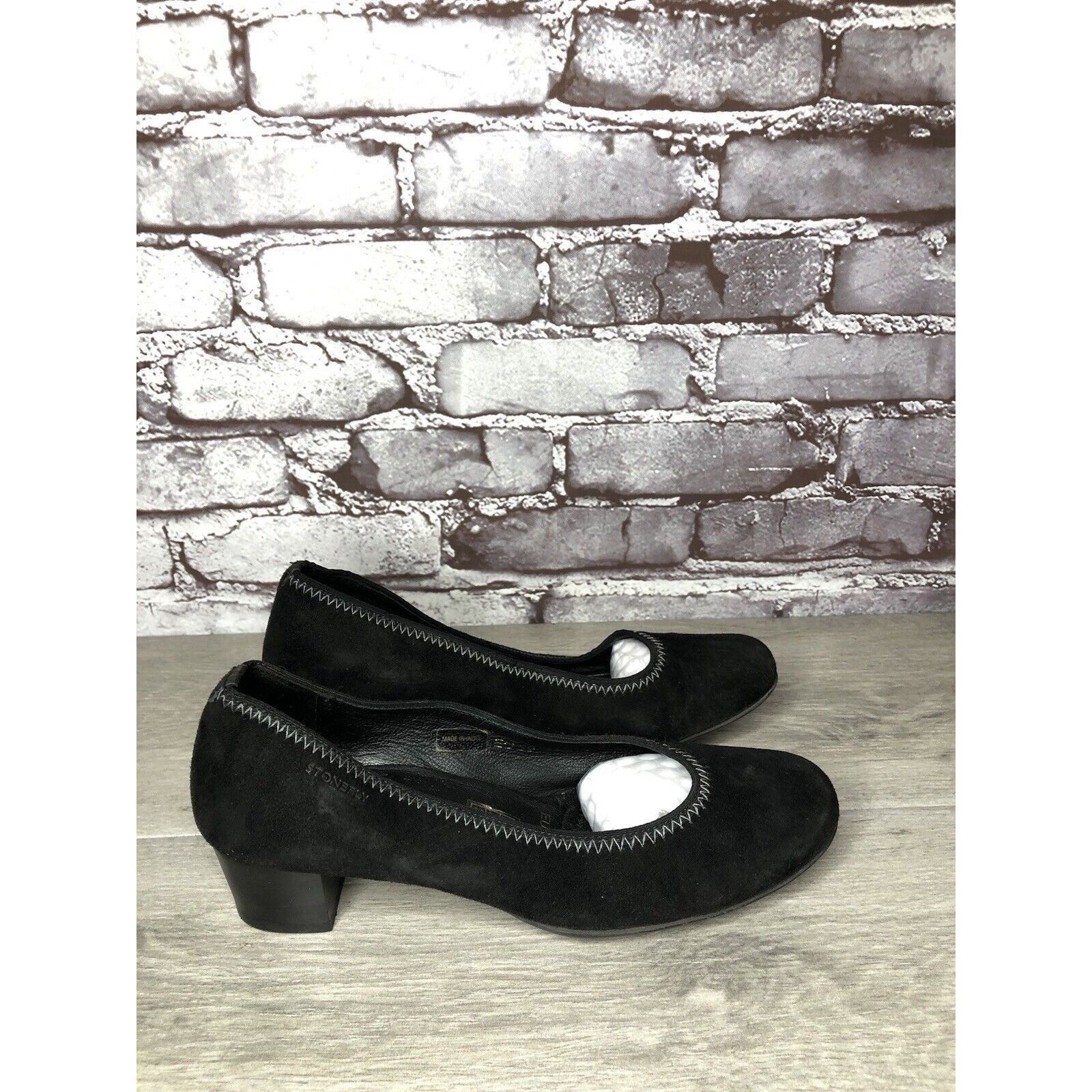 Other Stonefly Black Suede Leather Slip On Round Toe Dress Heels W Size US 8.5 / IT 38.5 - 18 Thumbnail