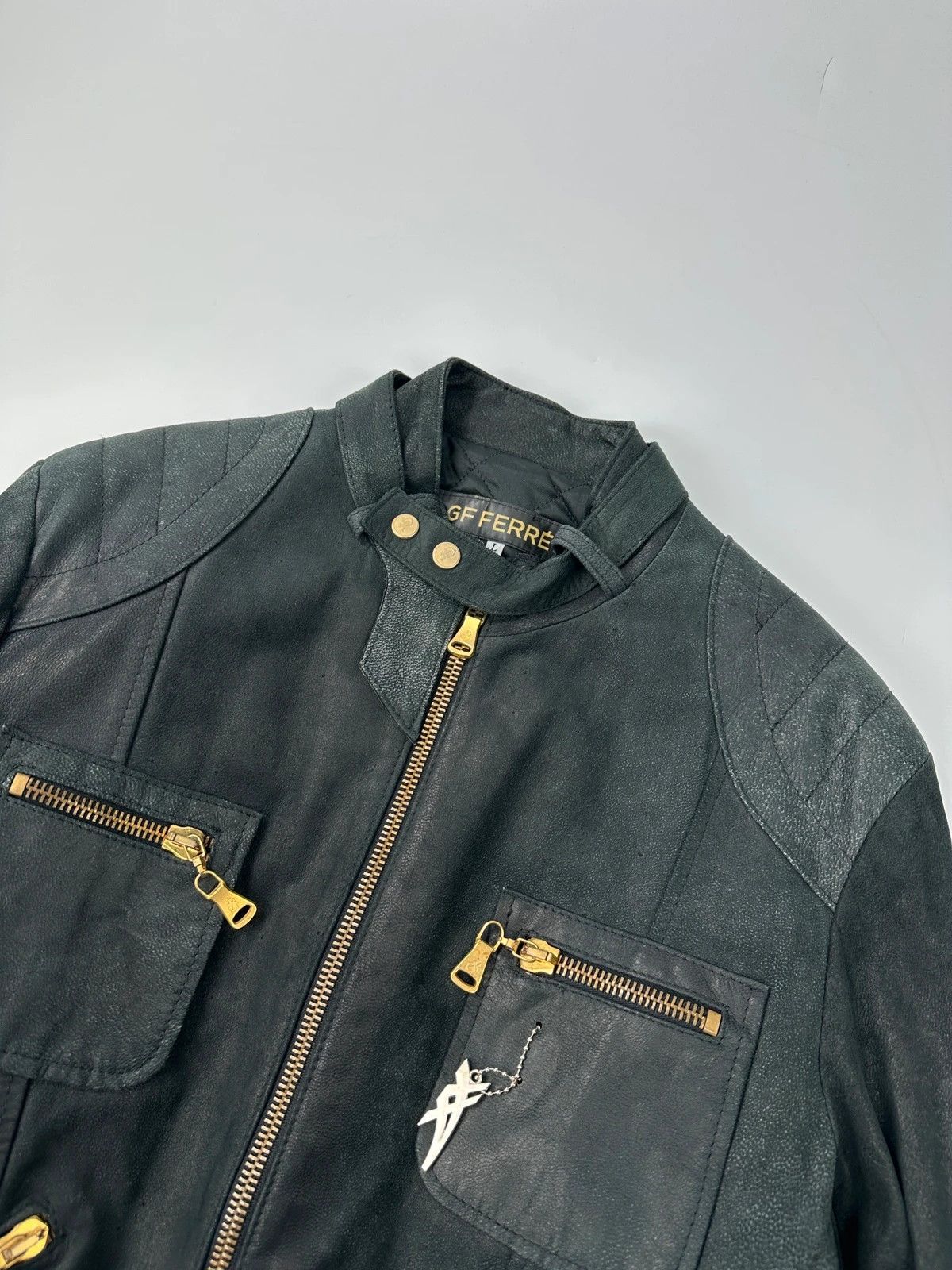 Gianfranco Ferre Gianfranco Ferre Black Leather Biker 6 Zip Padded Jacket Size US L / EU 52-54 / 3 - 2 Thumbnail