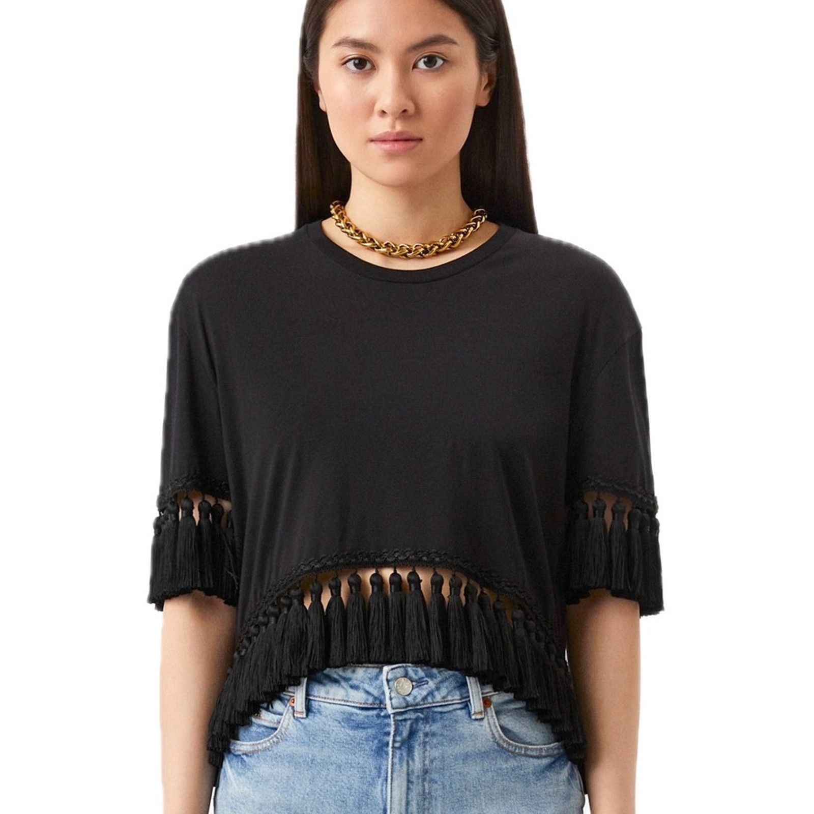 Dolce & Gabbana Dolce & Gabbana Black Tassel Trimmings Jersey T-Shirt IT 48 Size XL / US 12-14 / IT 48-50 - 1 Thumbnail