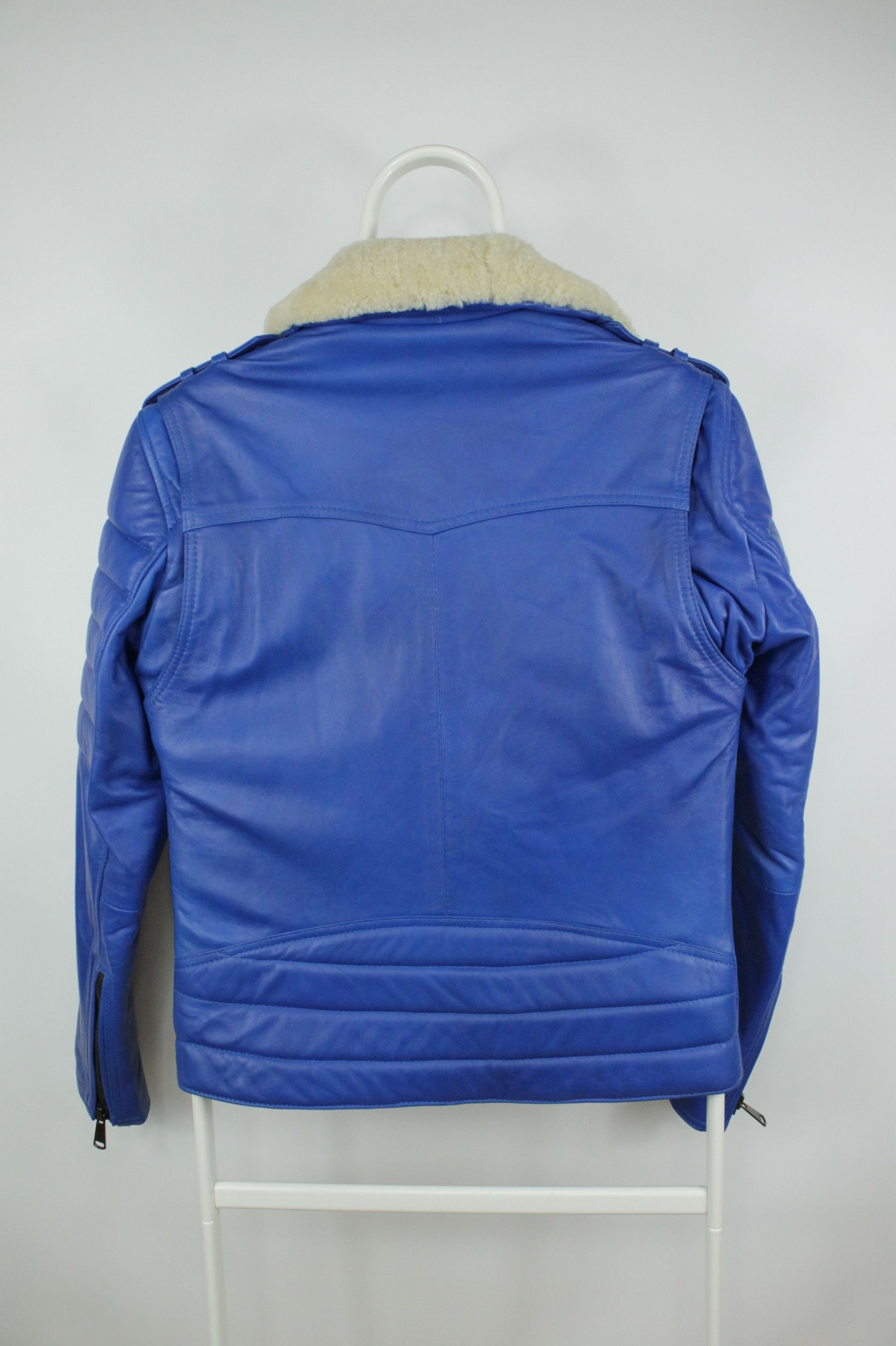 Genuine Leather LADC Paris Perfecto Blue Leather Jacket With Fur Collar Size US XS / EU 42 / 0 - 9 Thumbnail