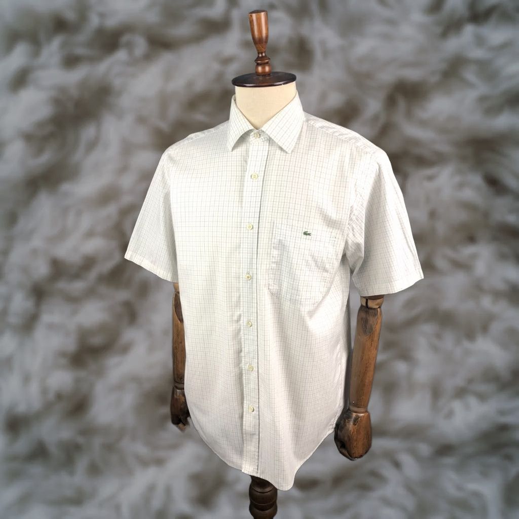 Lacoste Lacoste Shirt Men 42 White Check Cotton Button-Up Short Sleeve Embroidered Logo Pocket Regular Fit Size US XL / EU 56 / 4 - 1 Thumbnail