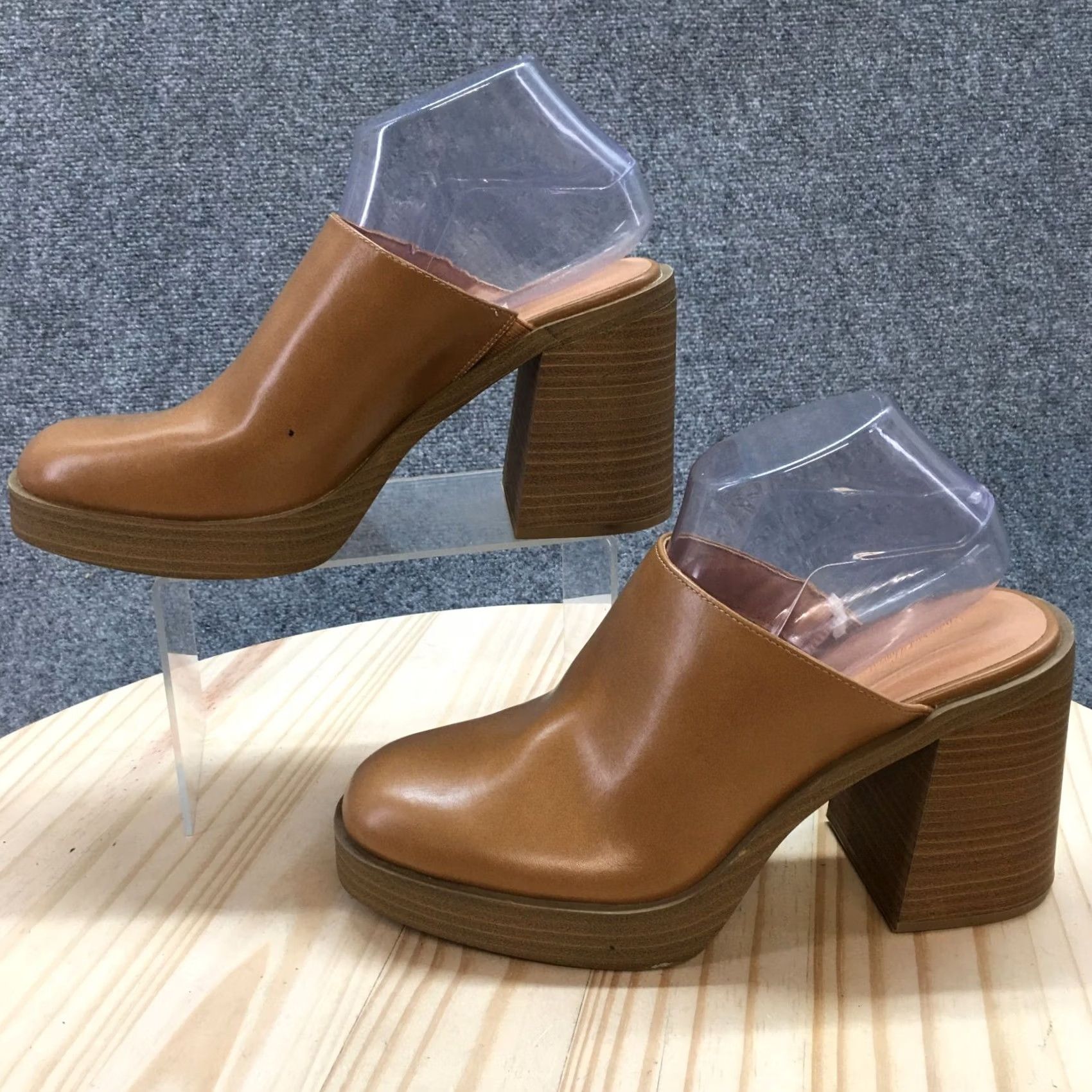 Vintage Universal Thread Heels Women Platform Mule Brown Faux Leather Slip On 10" Size US 10 / IT 40 - 2 Thumbnail