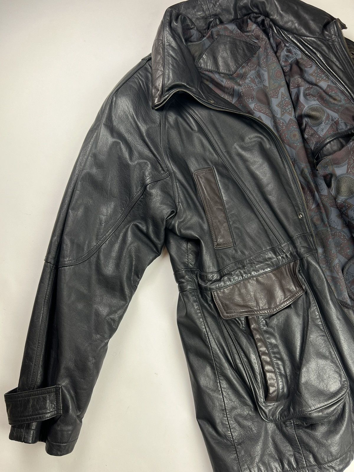 Japanese Brand × Vintage Vintage men's leather jacket black with brown inserts Size US XL / EU 56 / 4 - 13 Thumbnail