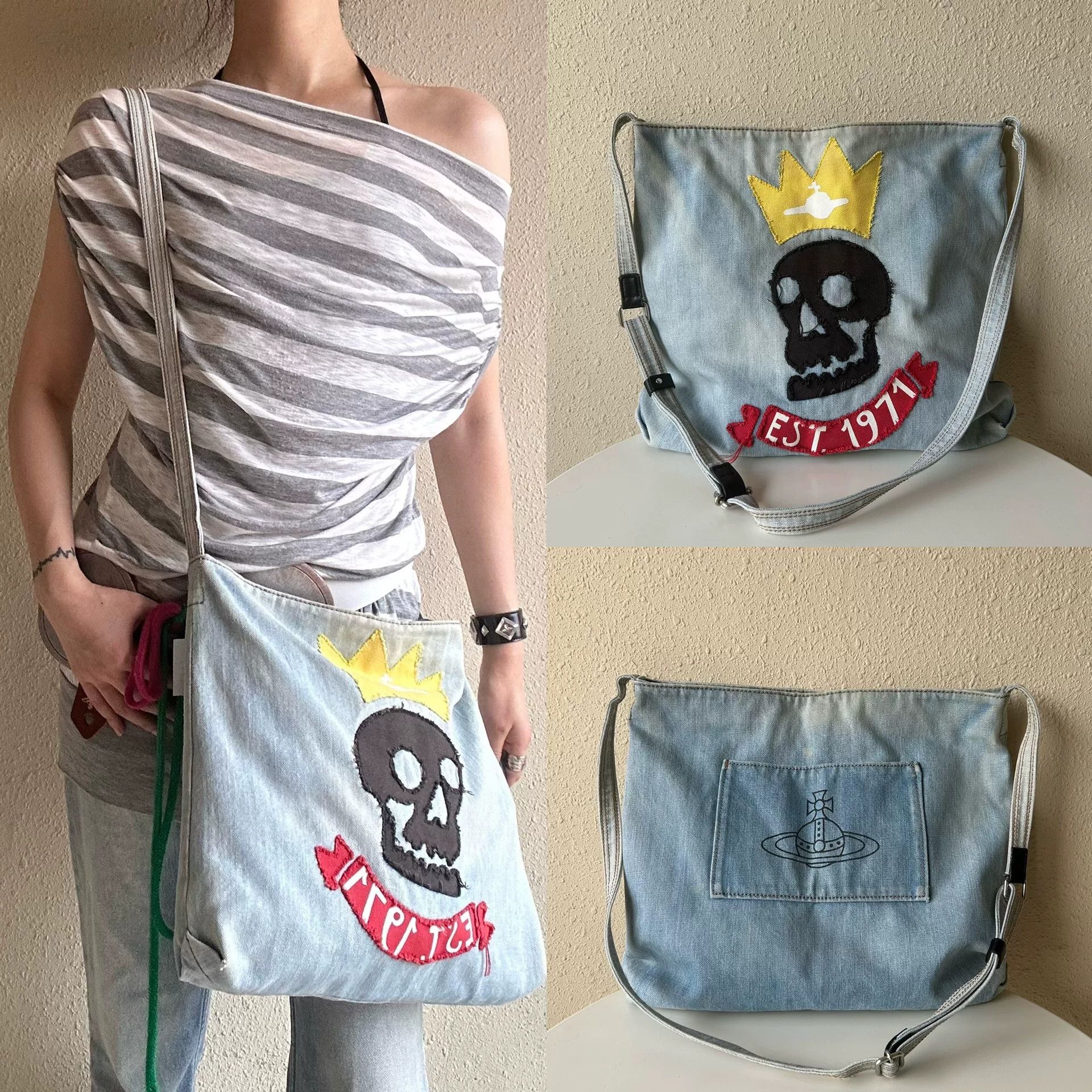 Vivienne Westwood Skull Denim Crossbody Bag