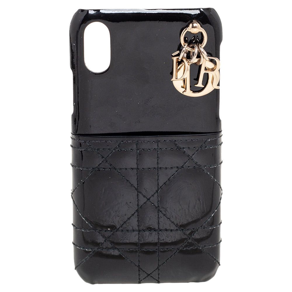 image of Dior Black Cannage Patent Leather Lady Iphone X/xs Case, Women's