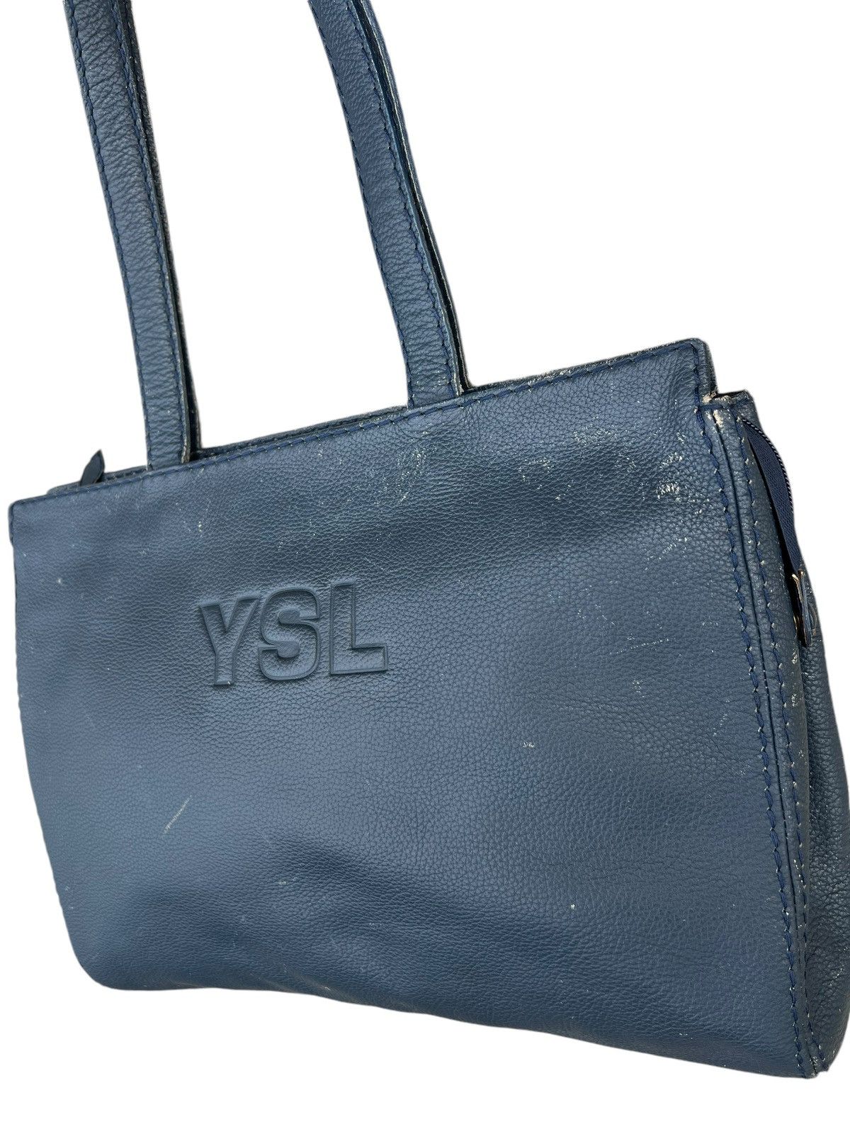 Leather VTG 80s 90s YSL Distress Patina Scratches Leather Tote Bag Size ONE SIZE - 6 Thumbnail
