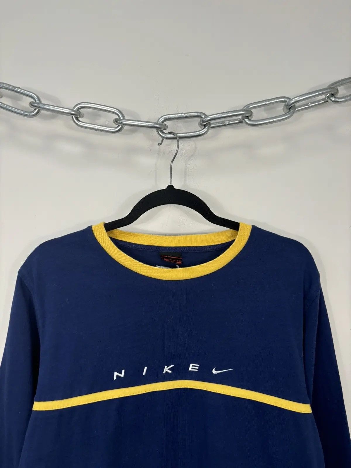 Nike × Vintage Vintage 90s Nike Y2K Big Embroidered Swoosh Long Sleeve Tee Size US M / EU 48-50 / 2 - 2 Thumbnail