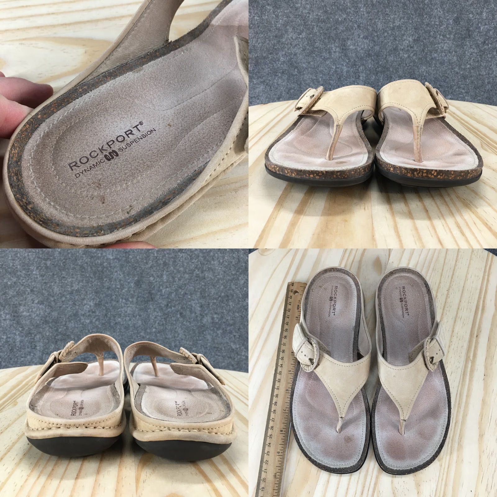 Rockport Rockport Sandals Womens 8.5 M Thong Beige Leather Toe-Post Comfort Casual Flats Size US 9 / IT 39 - 8 Thumbnail