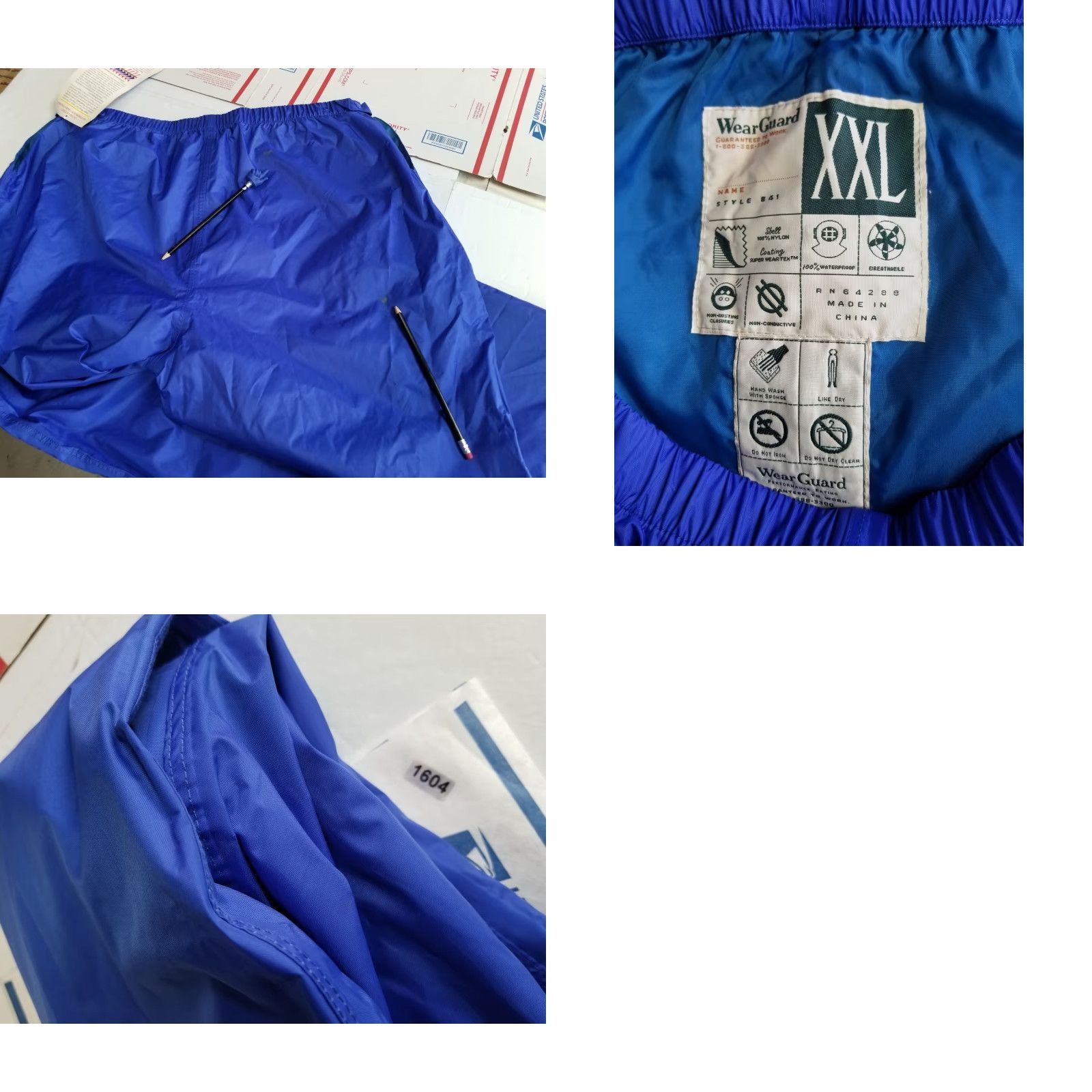 Vintage WEARTEX Rain Pants Navy Blue Waterproof 2XL NWT Nylon Windproof Adjustable Waist Pockets Workwear Outdoor Mens Pants Size US 39 - 8 Thumbnail