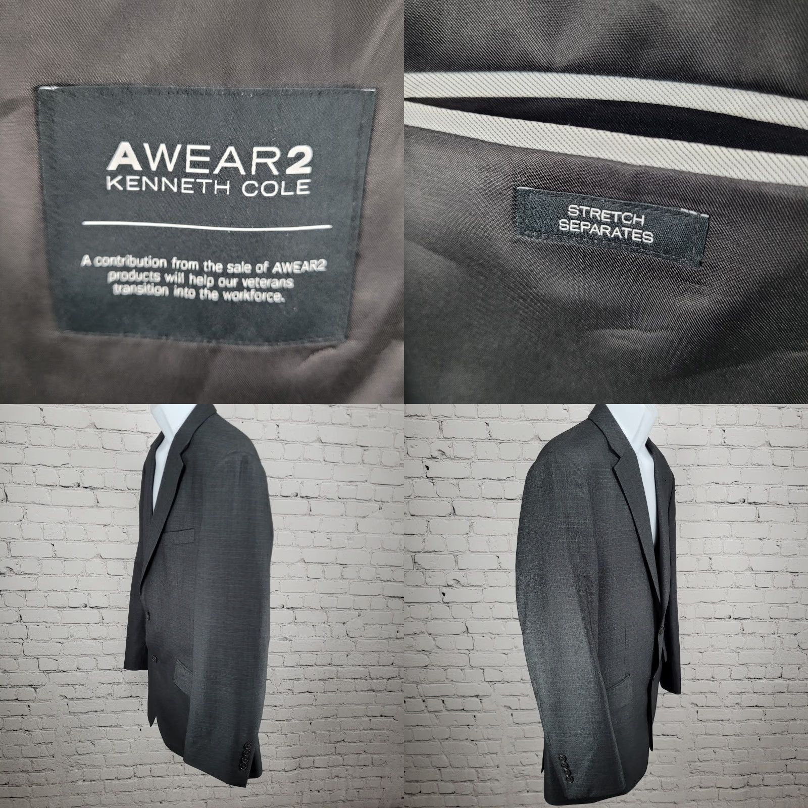 Kenneth Cole Kenneth Cole Blazer Grey Stretch 2 Button Notch Sport Coat 42L Men Trousers? Size 42R - 9 Thumbnail