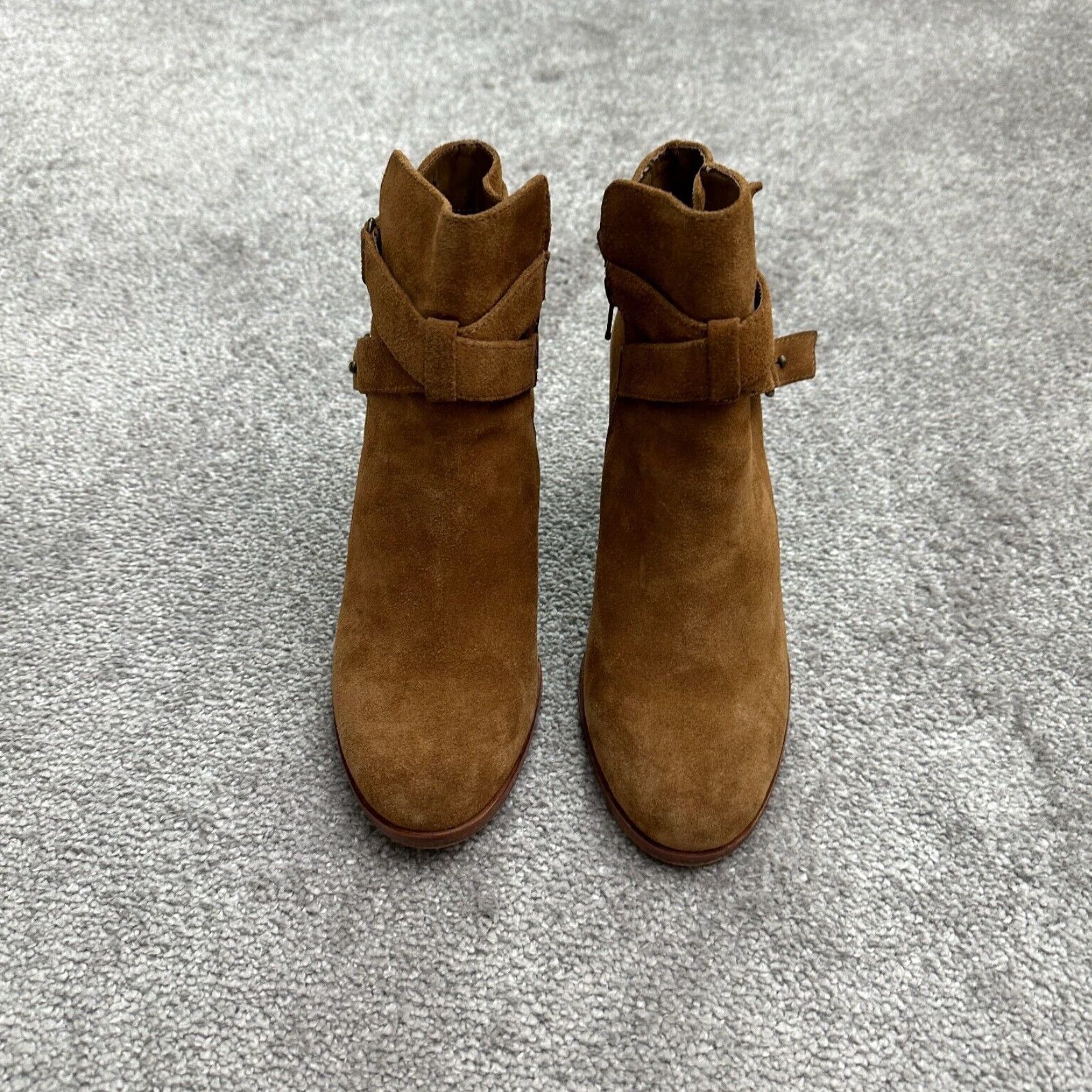 Vintage Gianni Bini Davis Suede Leather Ankle Boots Womens 7.5M Brown Cuban Wood Heels Size US 8 / IT 38 - 2 Thumbnail