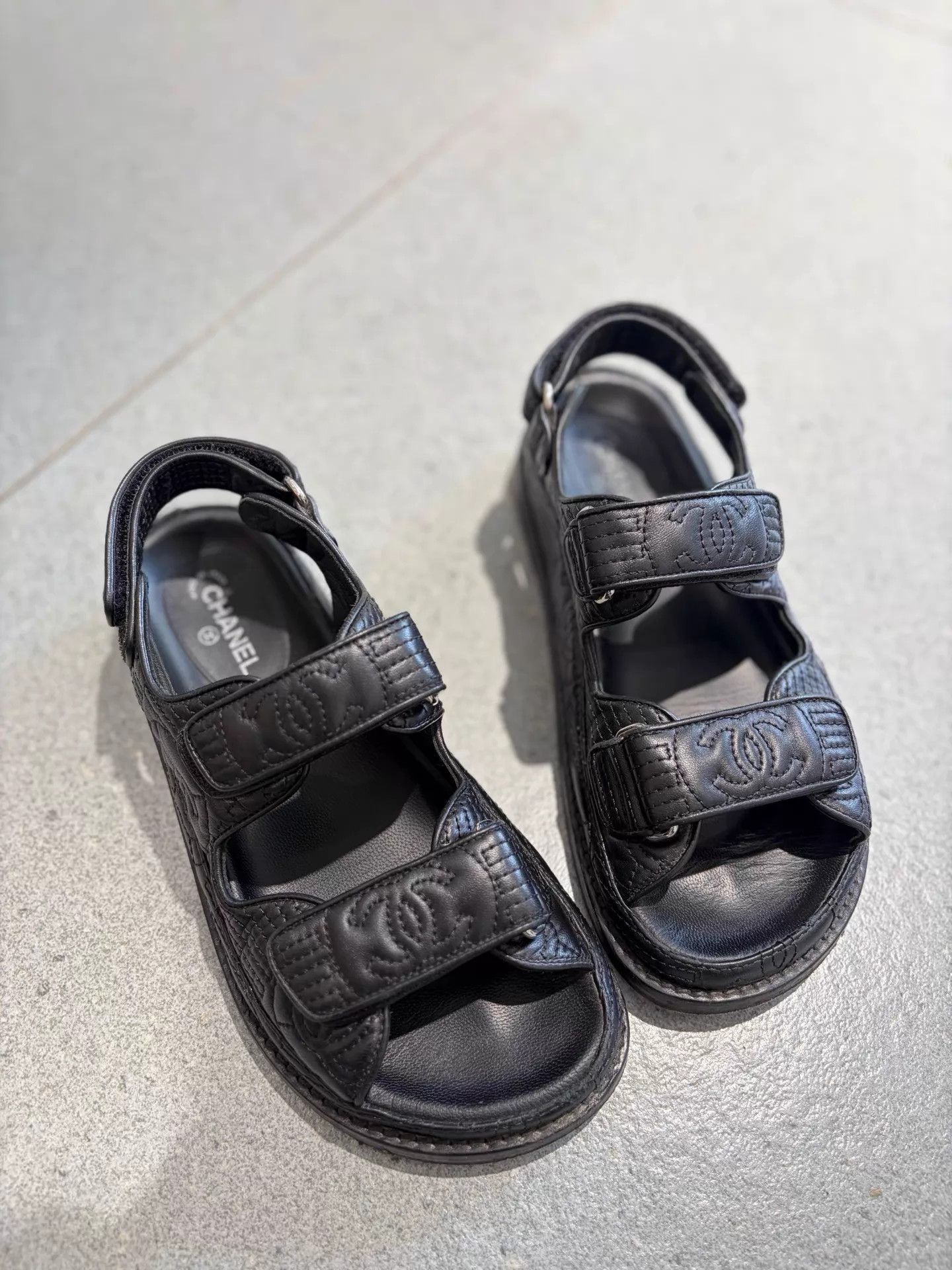 Chanel Chanel Black Embroidered CC Velcro Sandals 99 New 36 Size US 5.5 / IT 35.5 - 1 Thumbnail
