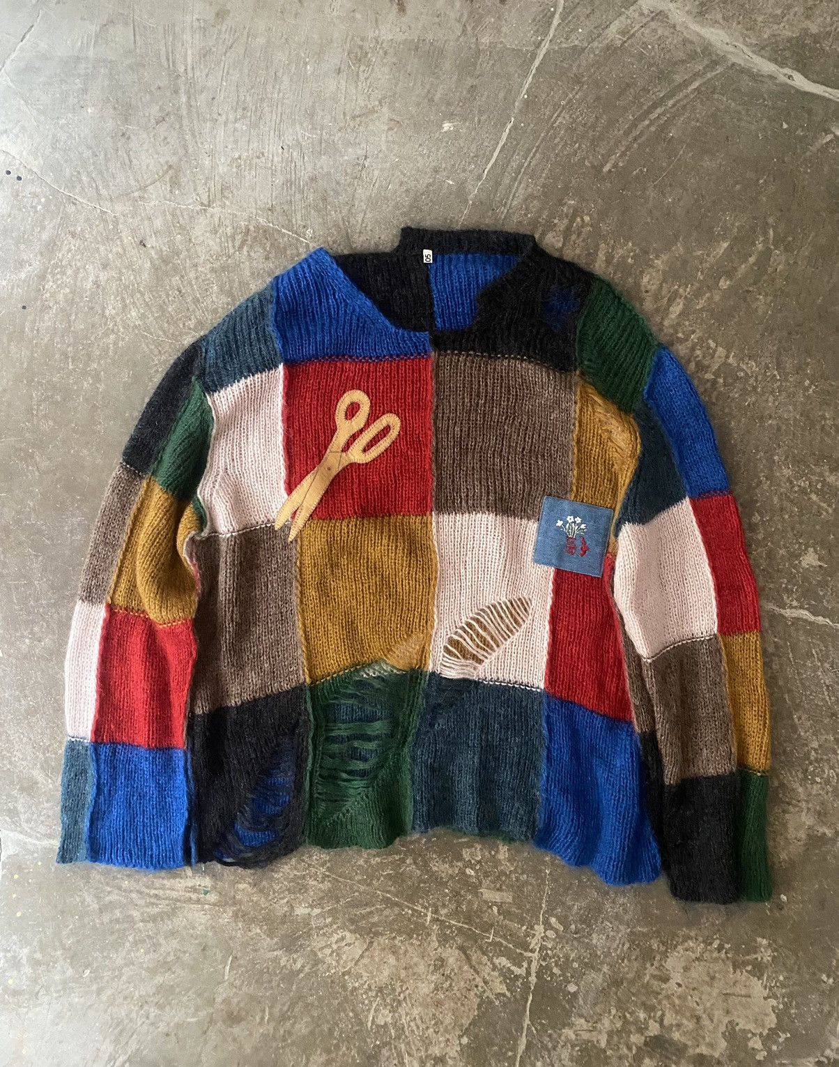 Japanese Brand Khoki Damaged Knit Sweater Sillage Kapital Visvim Boro Kuon Size US XL / EU 56 / 4 - 1 Thumbnail