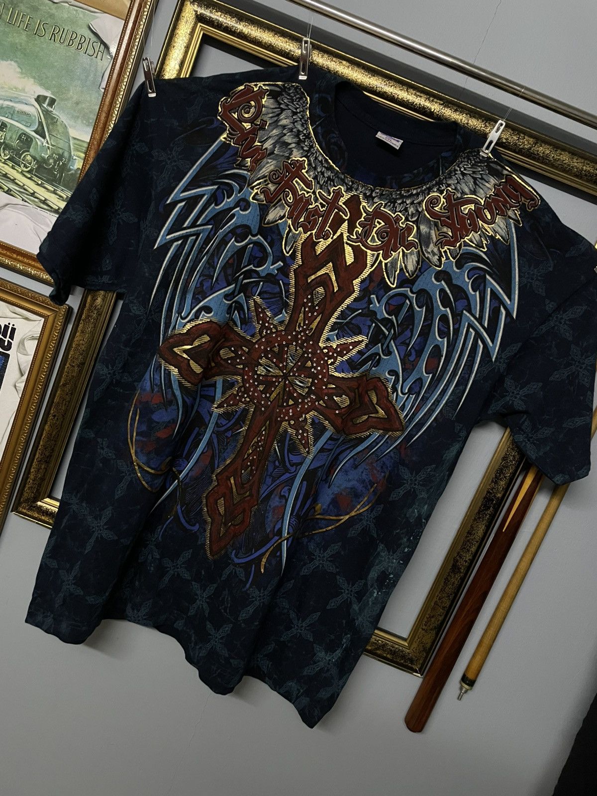 Affliction Vintage Rare 1990s Affliction Cross Live Fast Die Strong Tee Size US XL / EU 56 / 4 - 2 Thumbnail