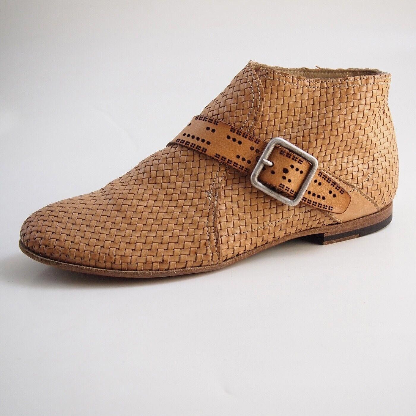 Designer INK I.N.K. Boots Buckle Beige Braided Leather US 7 EU 37 Size US 7 / IT 37 - 1 Thumbnail
