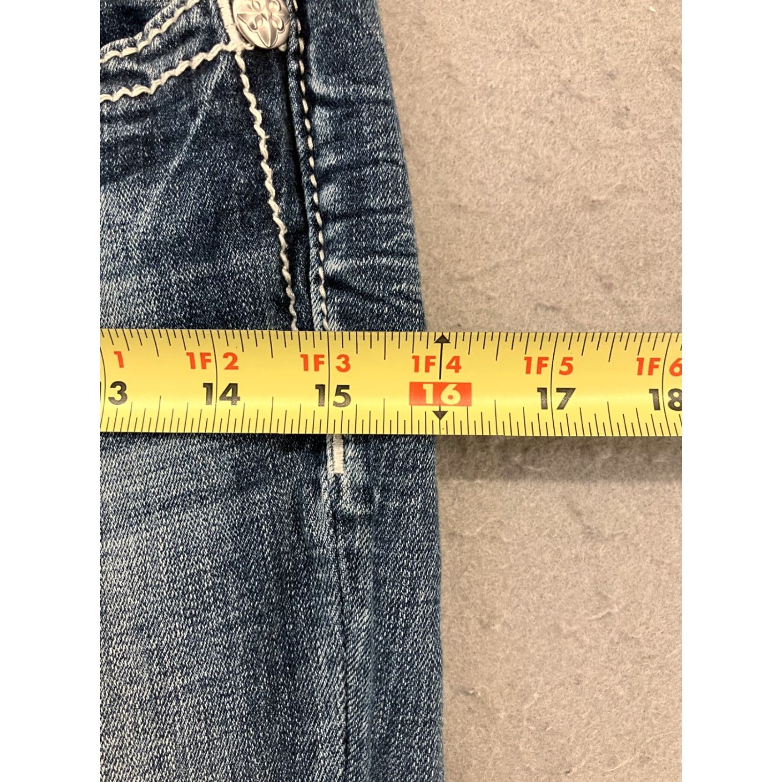 Miss Me Miss Me Women's Dark Blue Bootcut Jeans 25 Mid Rise Embroidered Rhinestone Studded Denim 90s Western Y2K Size 42" / US 20 - 7 Thumbnail