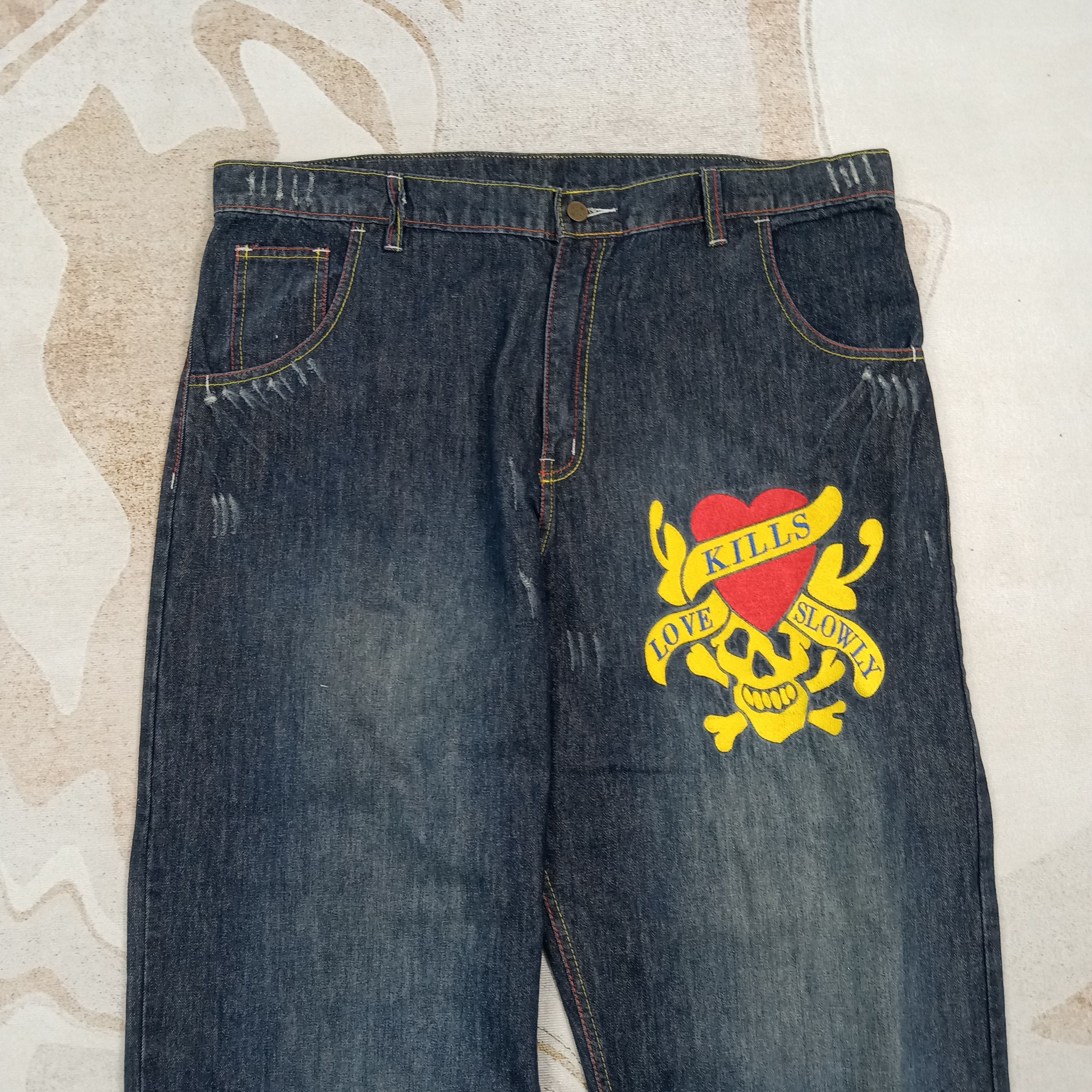 Ed Hardy Ed Hardy Embroidery Skull Art Baggy Denim Jeans C272N18 Size US 43 - 4 Thumbnail