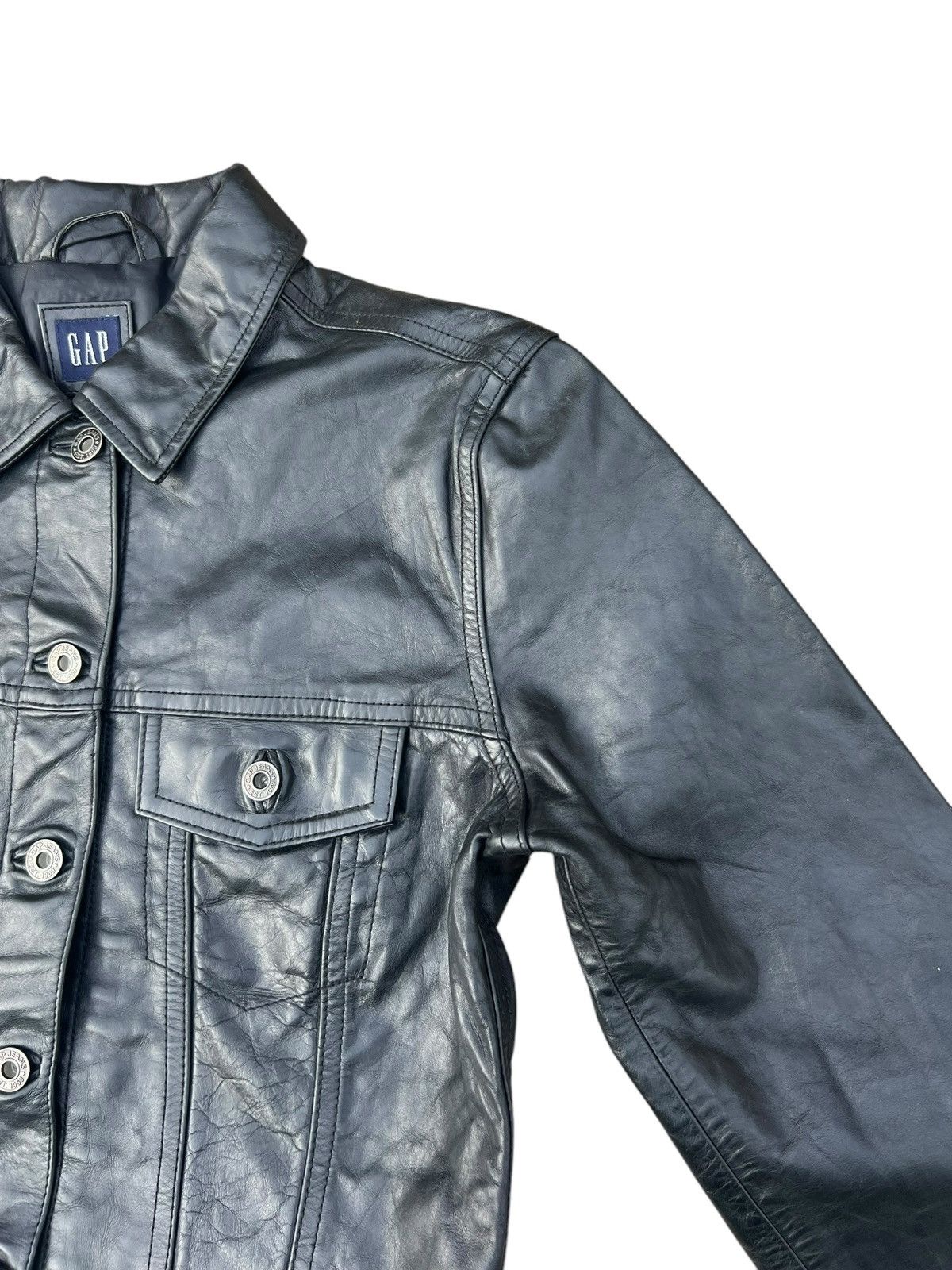 Gap Vintage Fall 2000 GAP Patina Black Leather Trucker Jacket Size S / US 4 / IT 40 - 8 Thumbnail