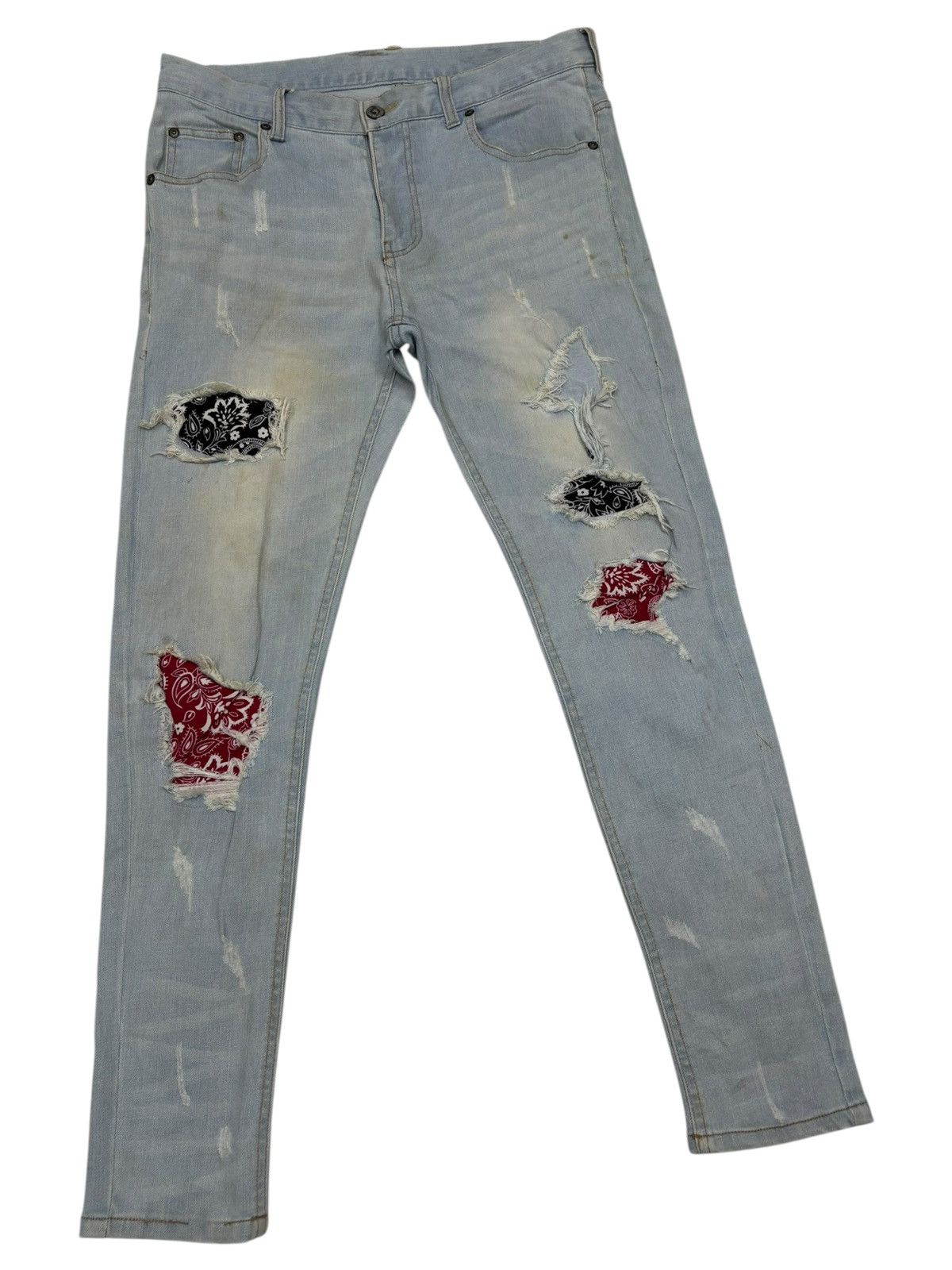 Kapital Vintage Japanese Brand Paisley Patchwork Distress Denim Jean Size US 31 - 3 Thumbnail