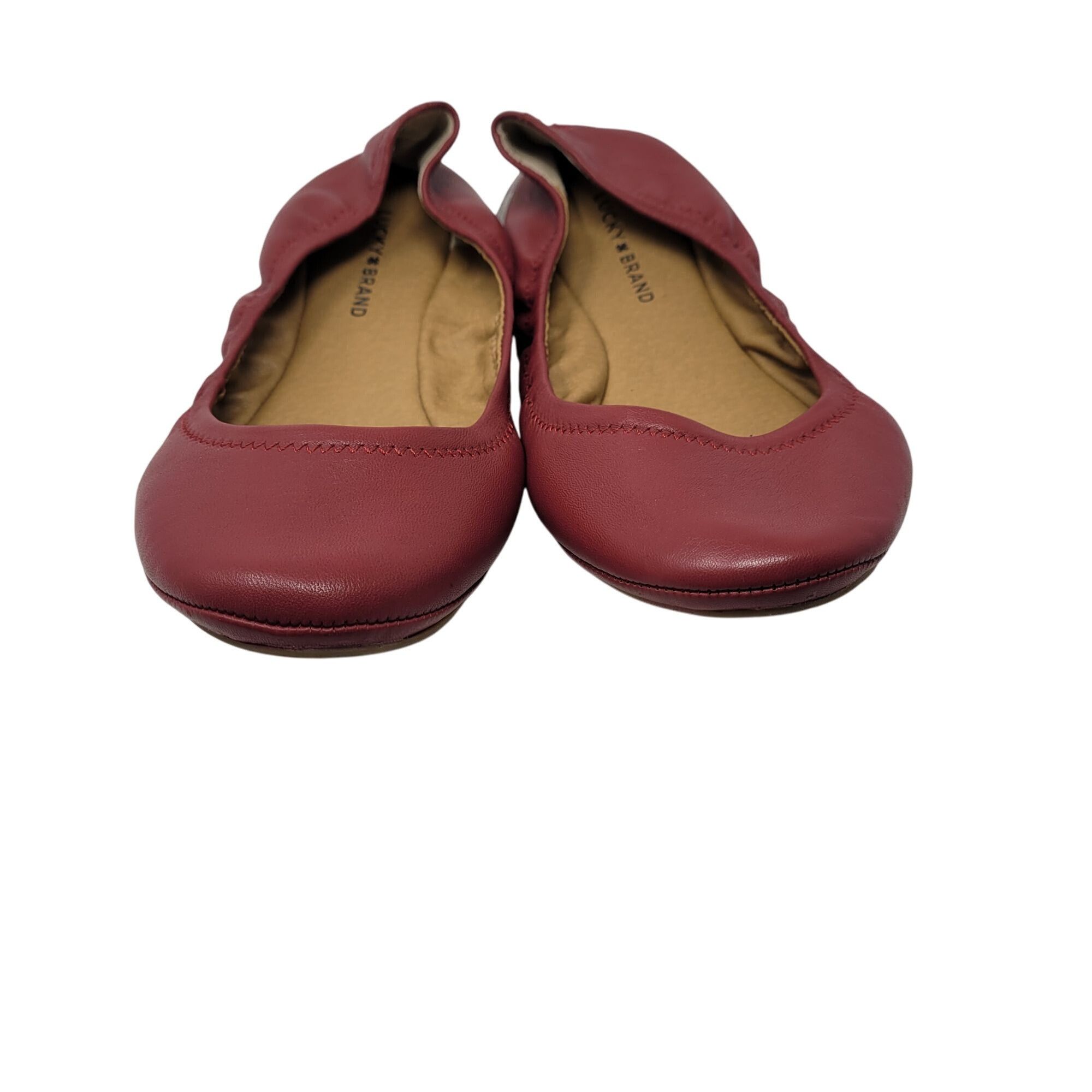 Lucky Brand Lucky Brand Womens Emmie Ballet Flat Red Leather 10 Balletco Size US 10 / IT 40 - 4 Thumbnail