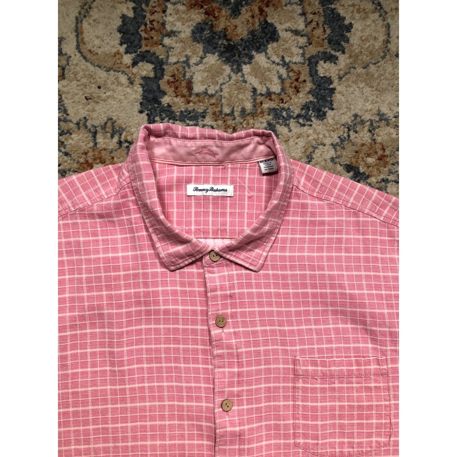 Tommy Bahama Tommy Bahama Shirt Mens Big 4X Pink Check Short Sleeve Button Up Casual Size US XXL / EU 58 / 5 - 2 Thumbnail