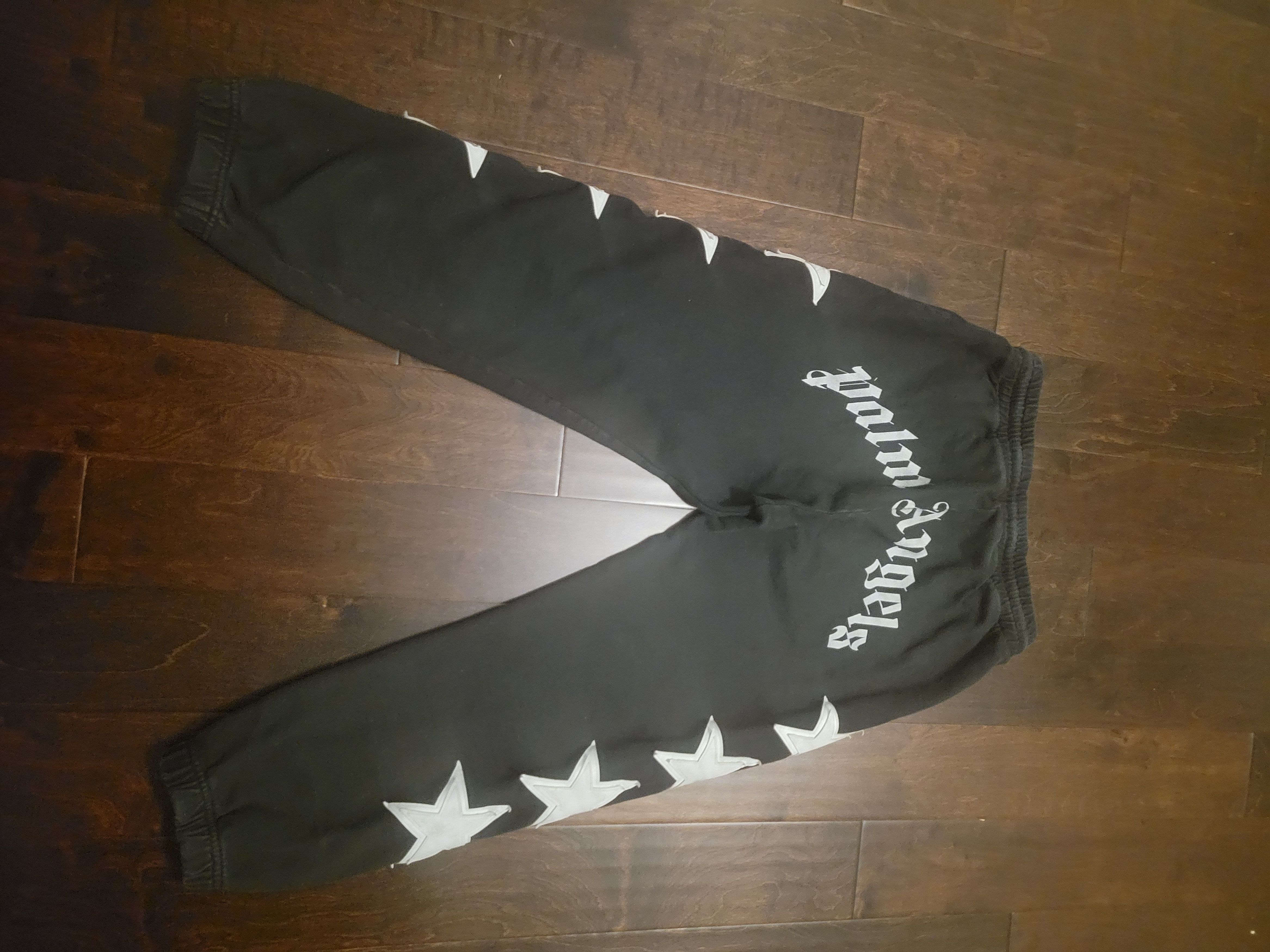 image of Palm Angels Distress Leather Star Patch Black Sweatpants, Men's (Size 36)