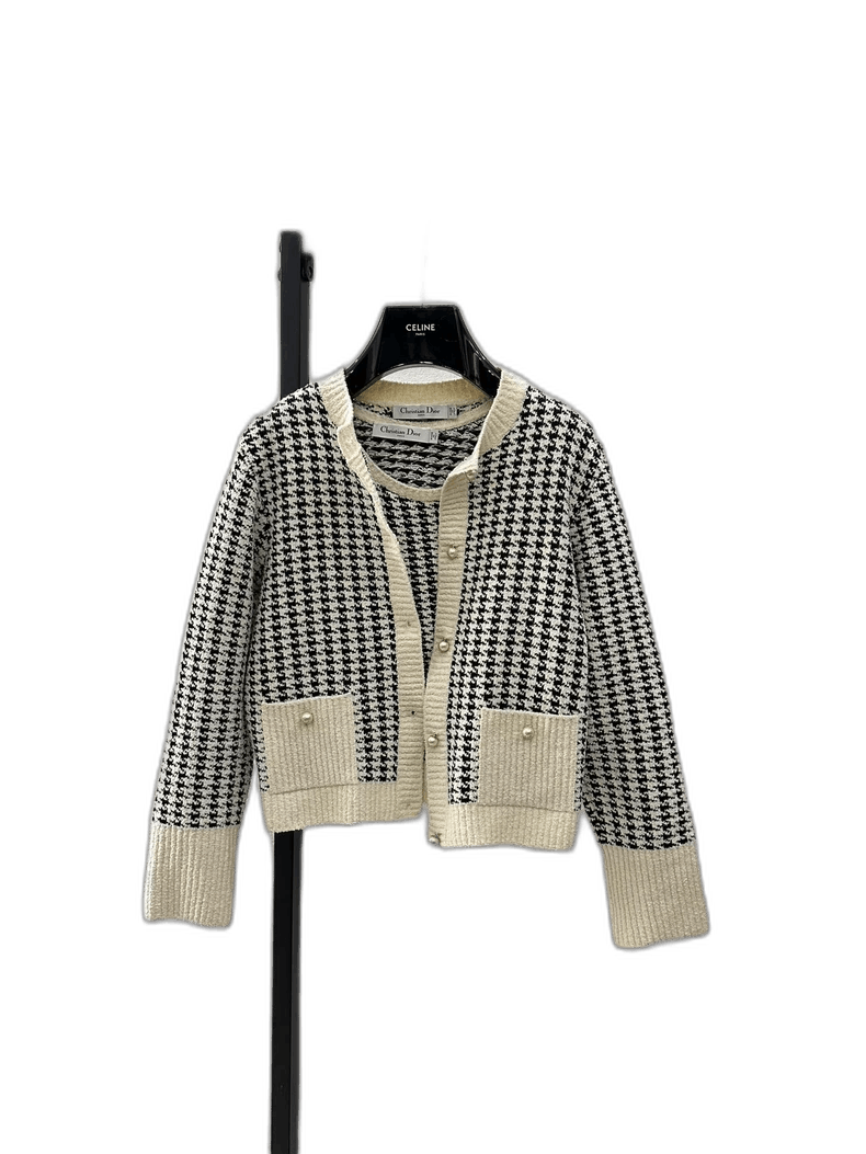 Dior New Black and White Houndstooth Cardigan