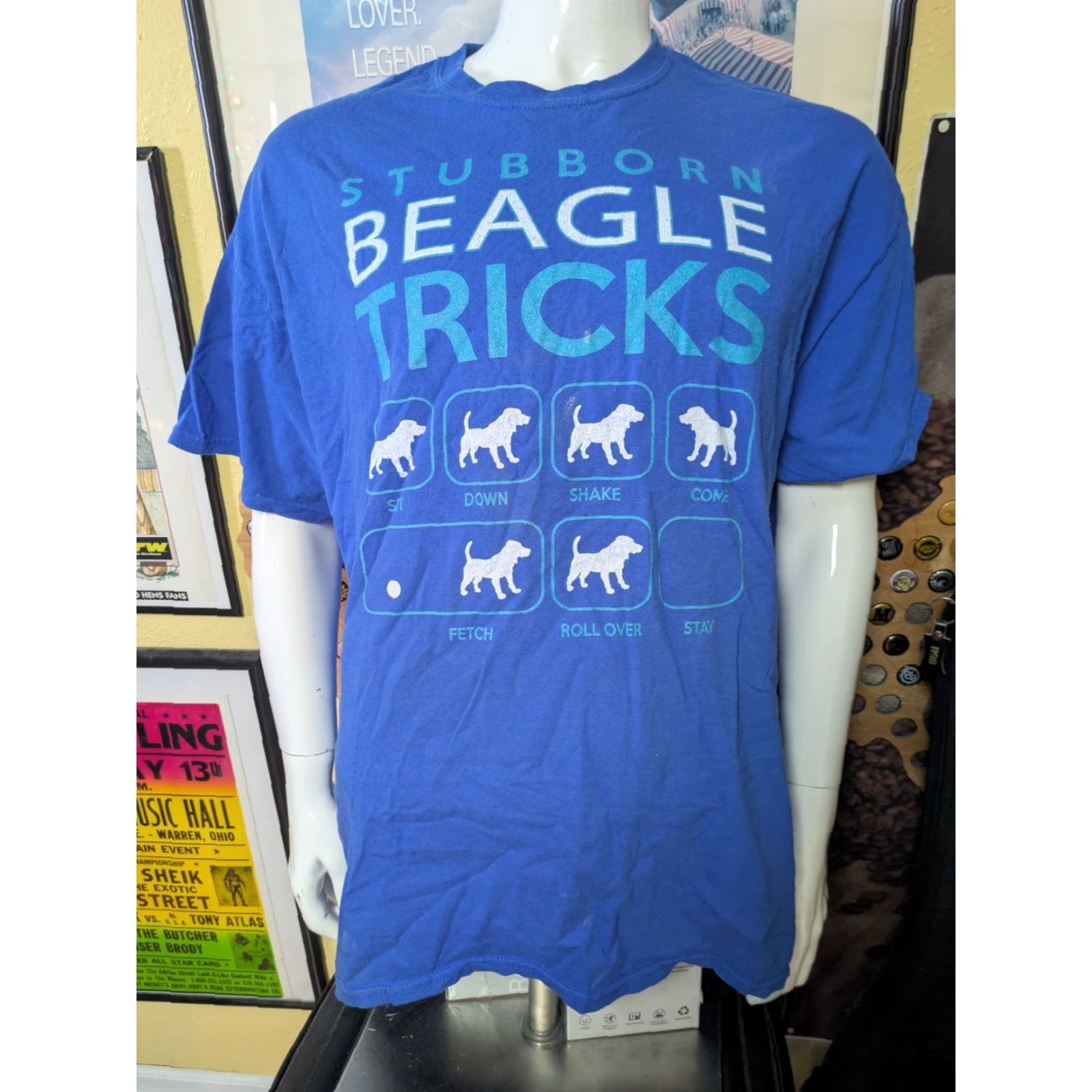 Vintage Stubborn Beagle Tricks Funny Dog Owner T Shirt 2XL XXL Blue Cotton Short Sleeve Crew Neck Men Regular Size US XXL / EU 58 / 5 - 2 Thumbnail