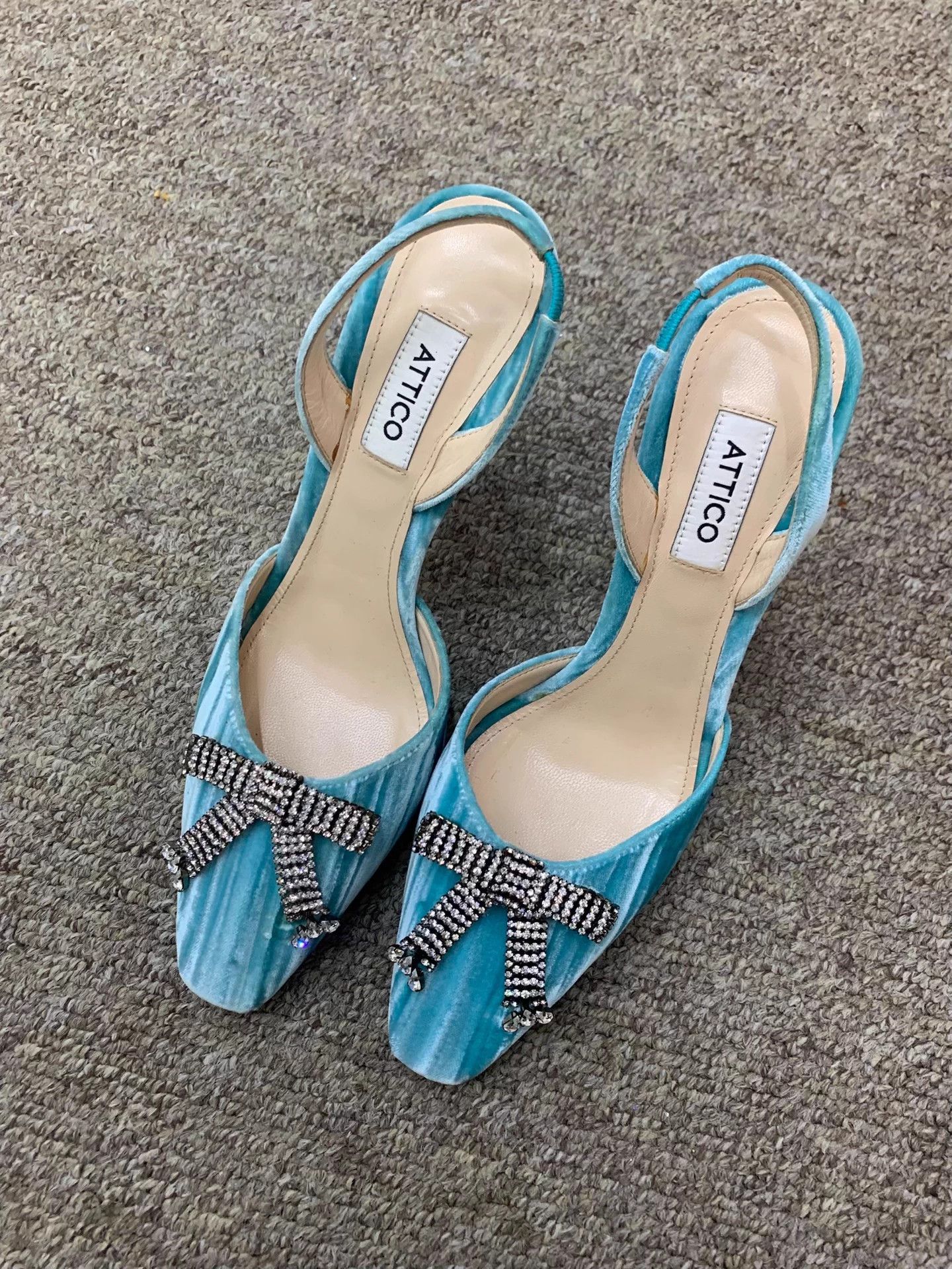 ATTICO Turquoise Suede Crystal Heels 36.5