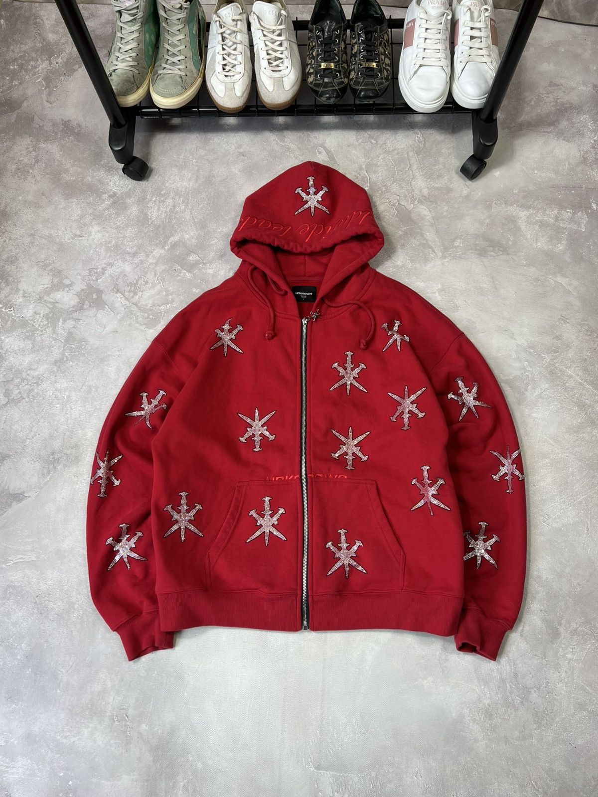 Unknown London Purple washed zip graphic hoodie (Unknown