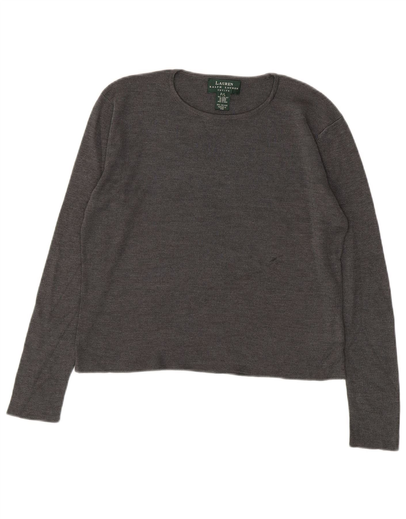 Ralph Lauren Womens Petite Crop Boat Neck Jumper Sweater UK 16 Large Grey Size M / US 6-8 / IT 42-44 - 1 Thumbnail