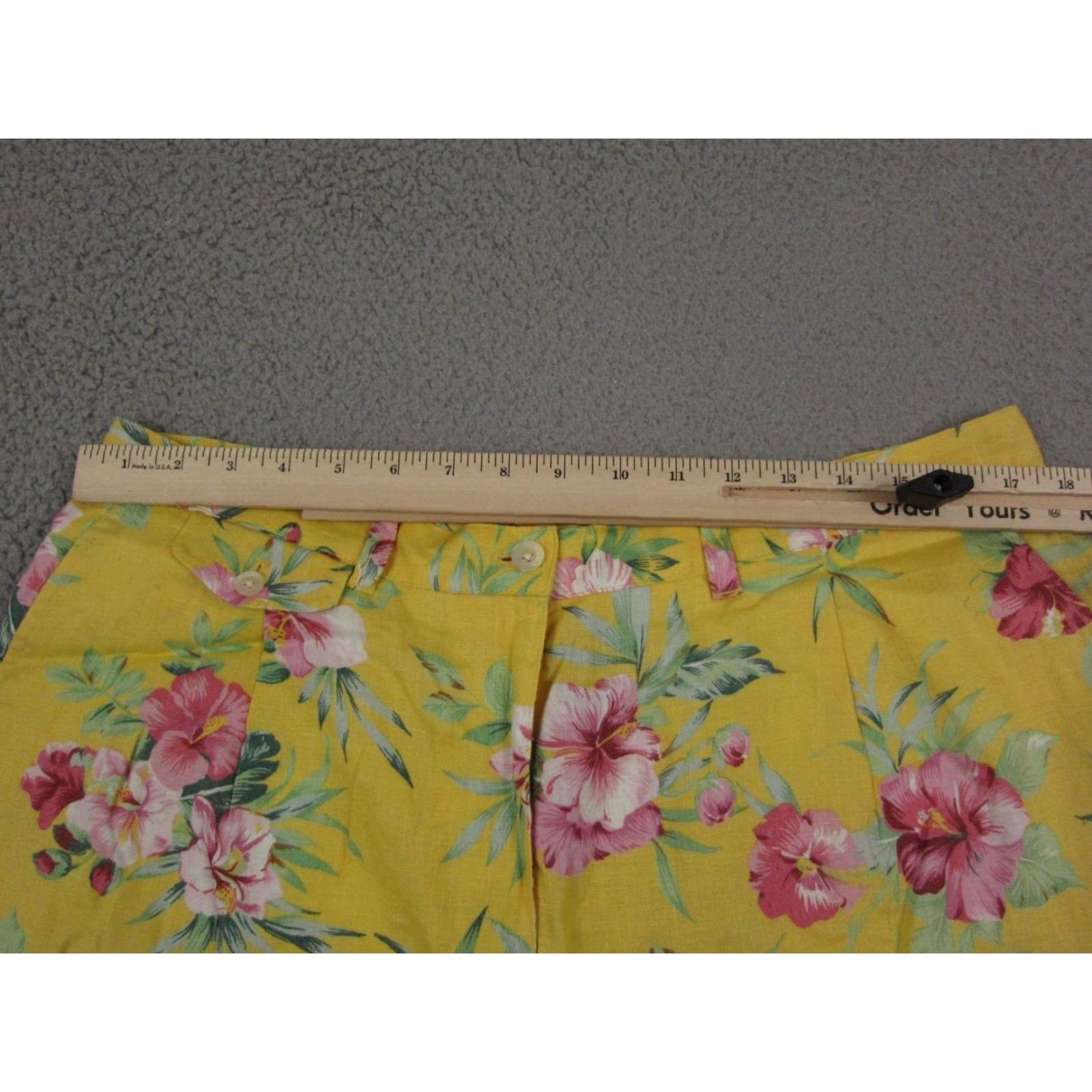 Ralph Lauren VINTAGE Ralph Lauren Shorts Womens 16 Yellow Floral 100% Linen High Rise Summer Ladies Size 32" / US 10 / IT 46 - 4 Thumbnail